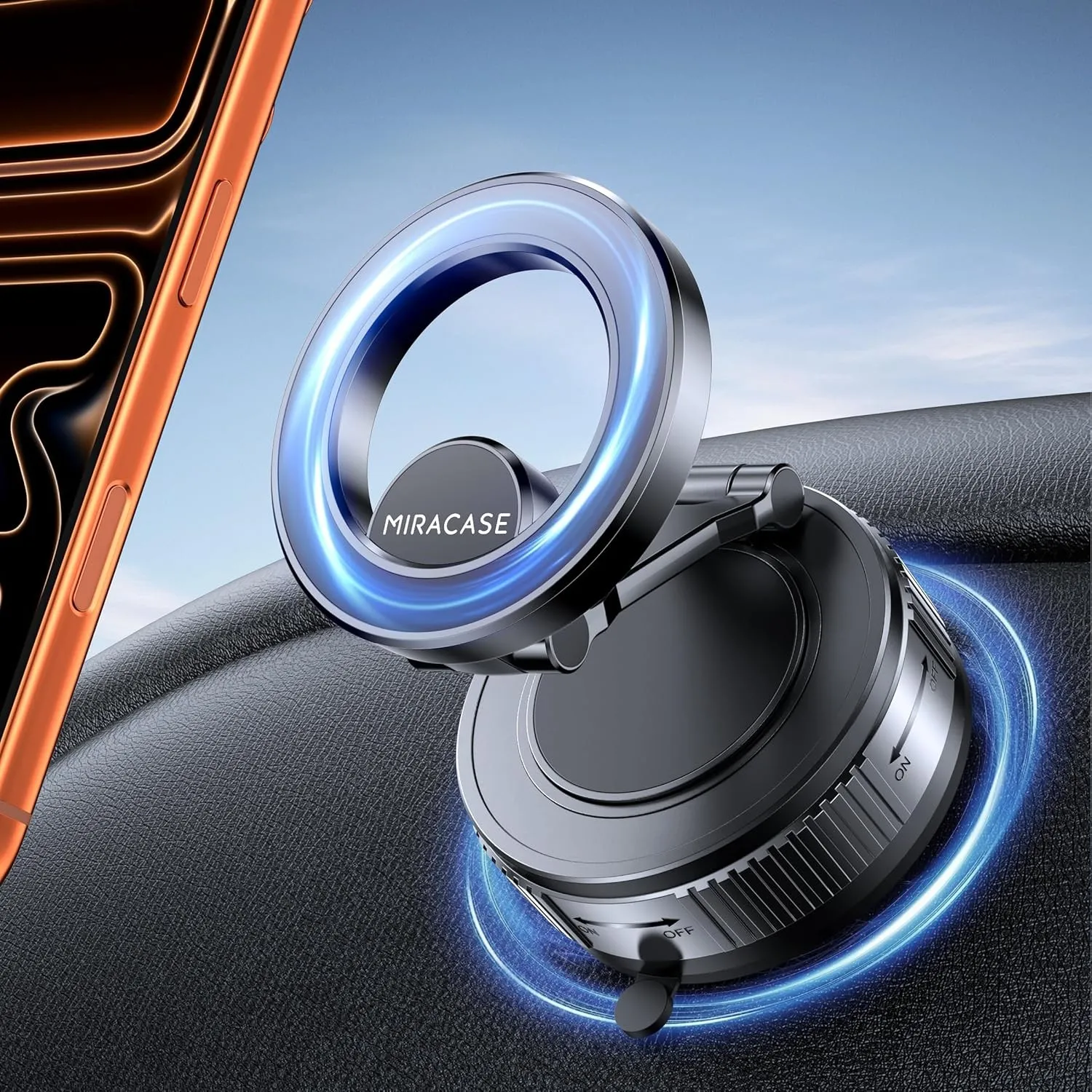 Miracase Vakuum Handyhalterung Auto für Magsafe Autohalterung [24XN55 Magneten & Starkes Gel] 360° Drehbare & Faltbar H…