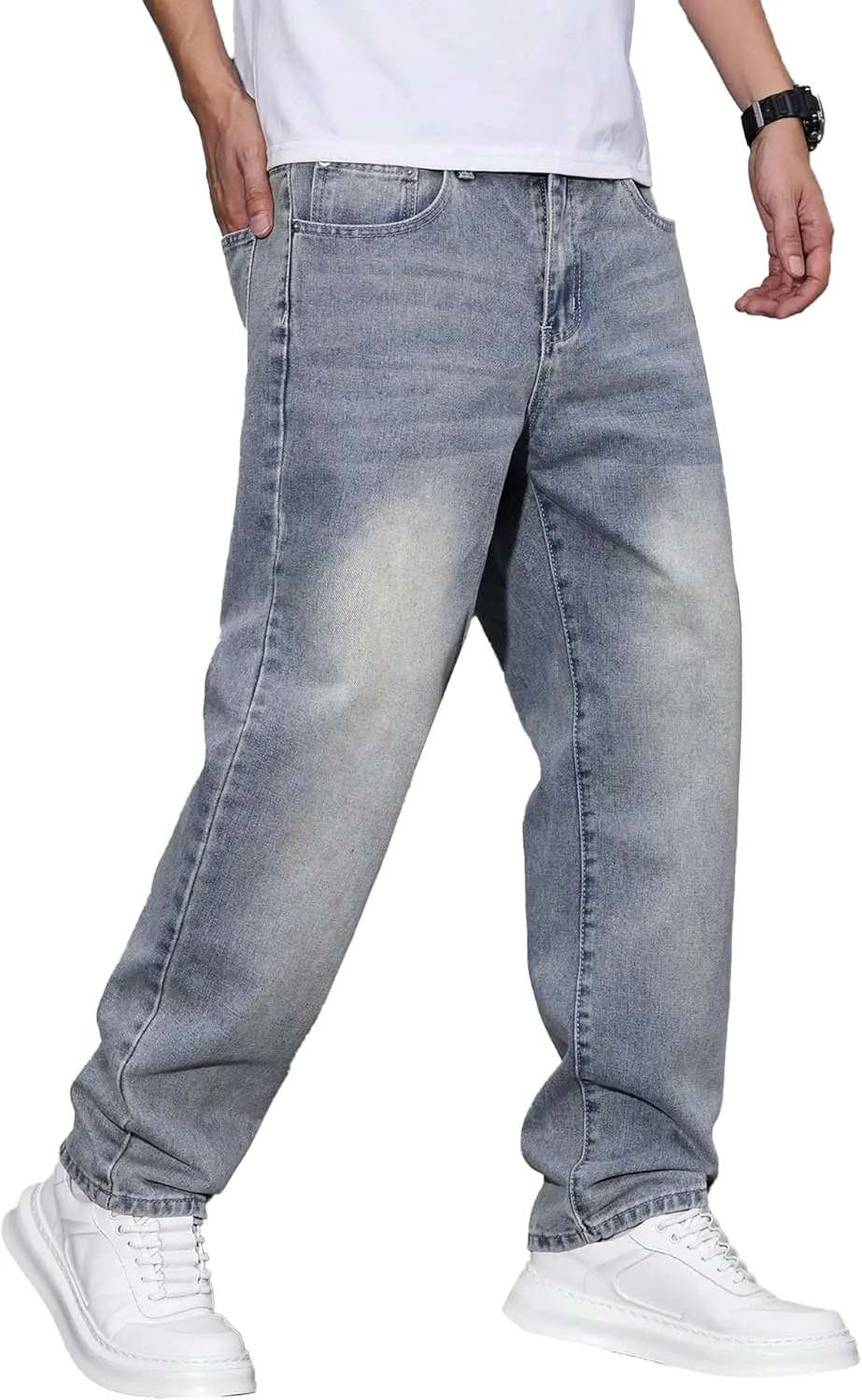 JMIERR Jeans Herren Baggy Baumwolle Weite Jeans Hose Herren Stretch Vintage Loose Fit - Bequeme Streetwear Freizeithosen