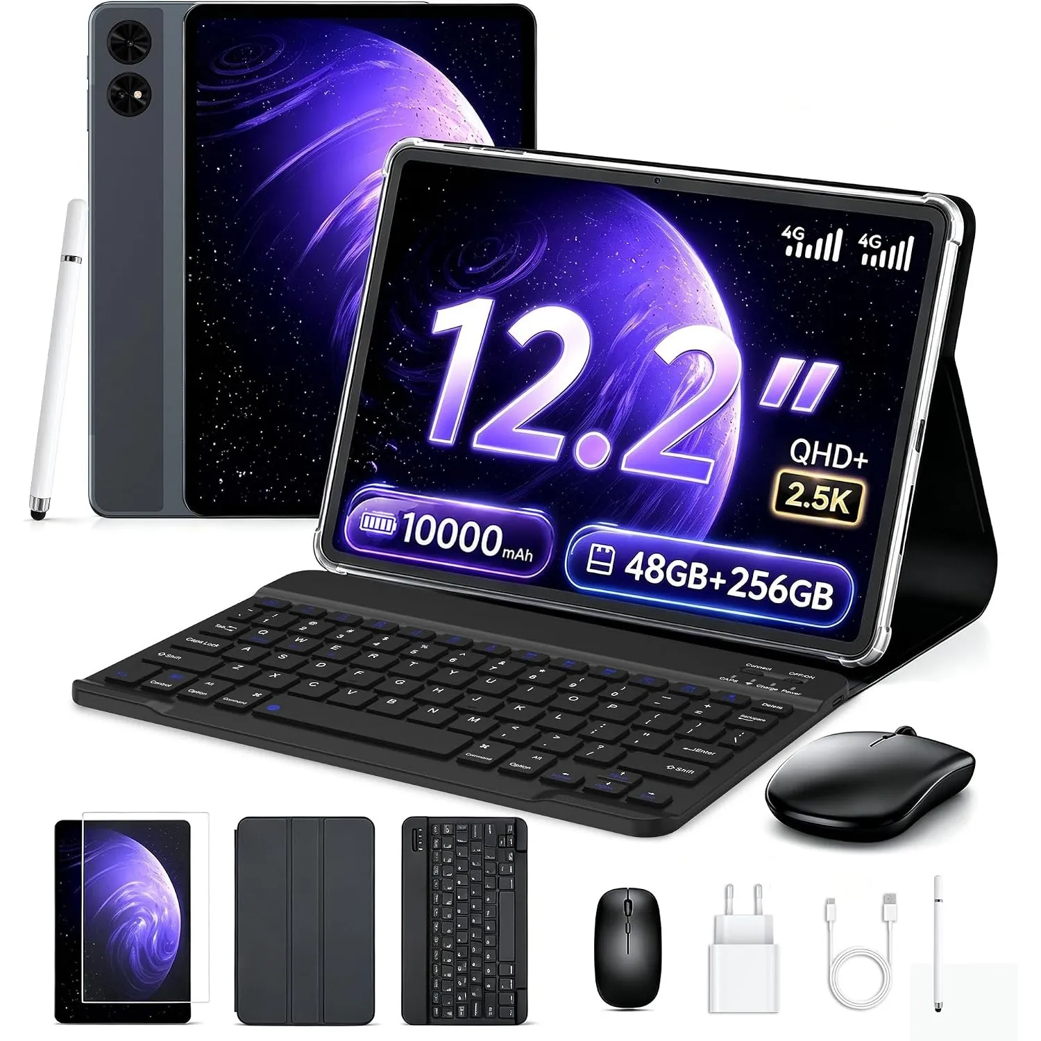 TABWEE 12 Zoll Tablet mit Tastatur, 48 GB RAM+256 GB ROM, 10000 mAh | 1600*2400 QHD+, Widevine L1, TÜV Rheinland, 16 MP…