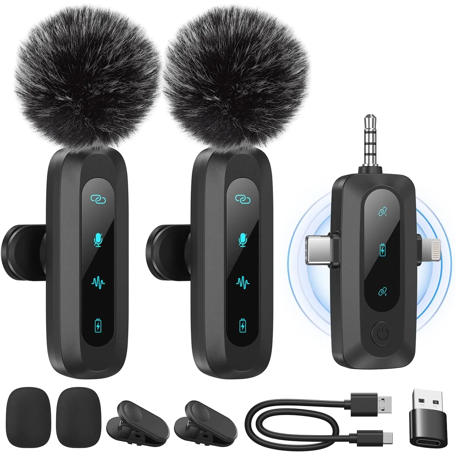 Kabelloses Lavalier-Mikrofon für iPhone, iPad, Android-Handy | 2er-Pack Mini-Mikrofon mit Rauschunterdrückung, Auto-Pai…