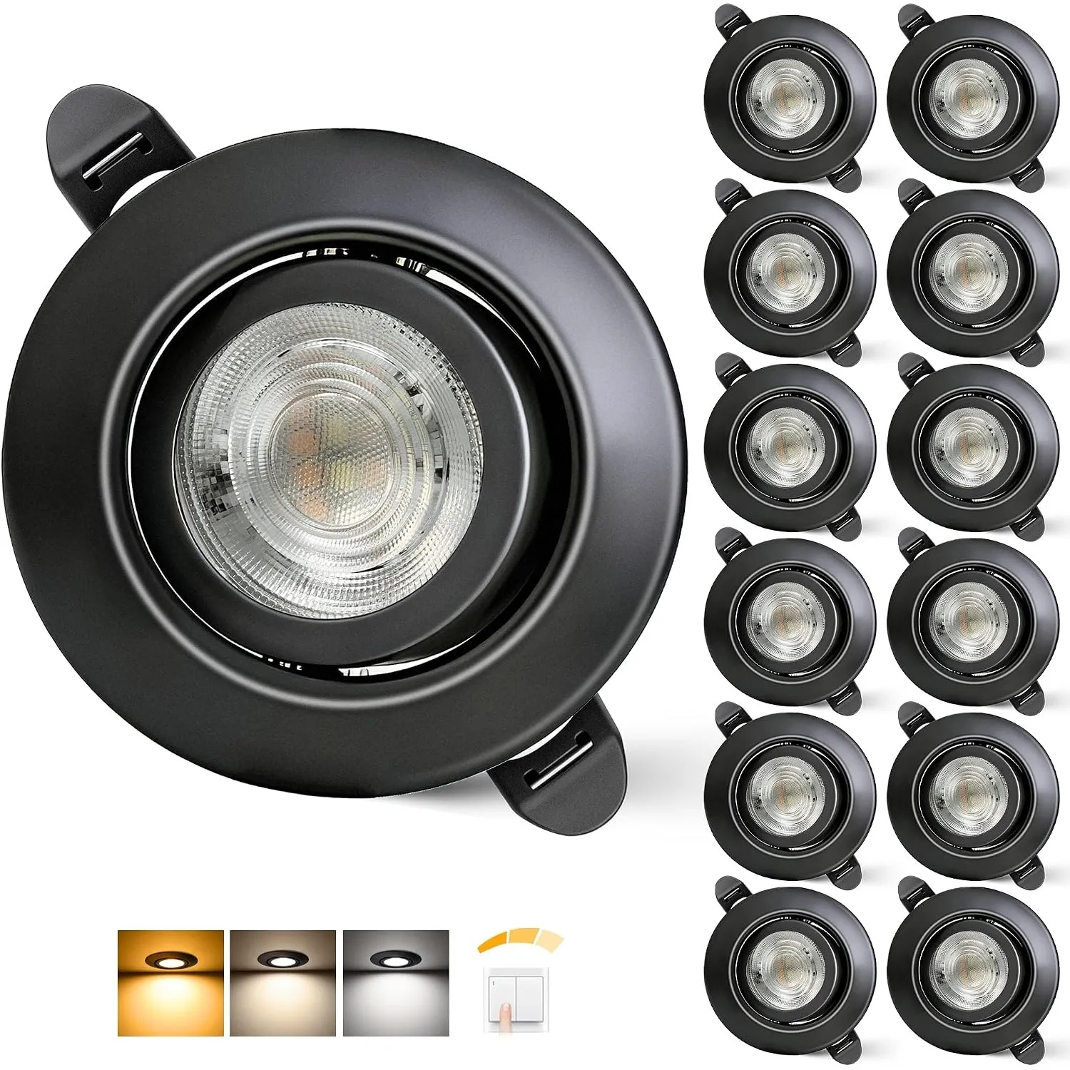 LED Einbaustrahler 230V Dimmbar 68mm 5.5W IP44 LED Spot Ultra Flach | Deckenspots 45° Schwenkbar Einbauleuchten Warmwei…