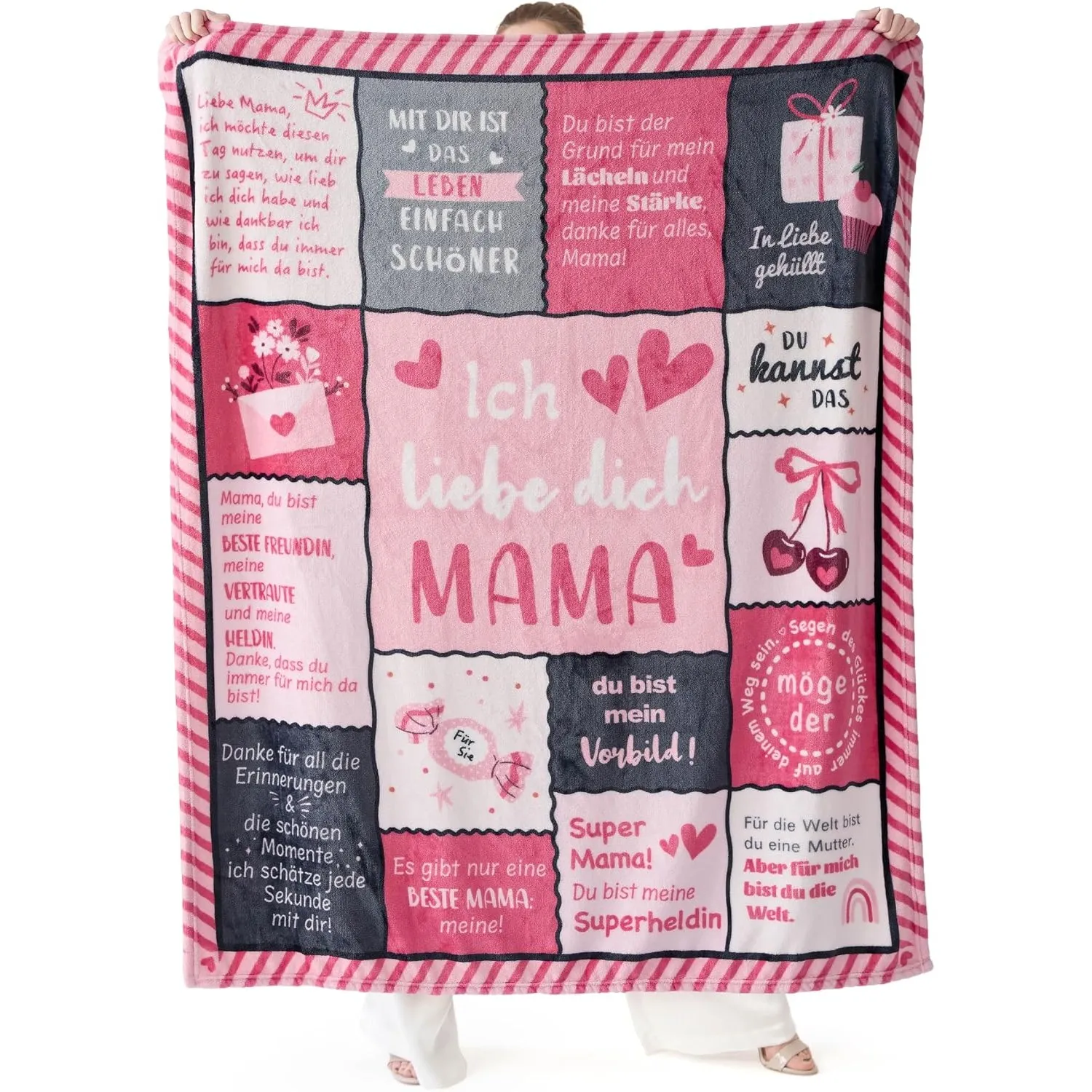 BEDSURE Kuscheldecke Geschenke Deko Decke - 130x150cm, Hellrosa Patchwork
