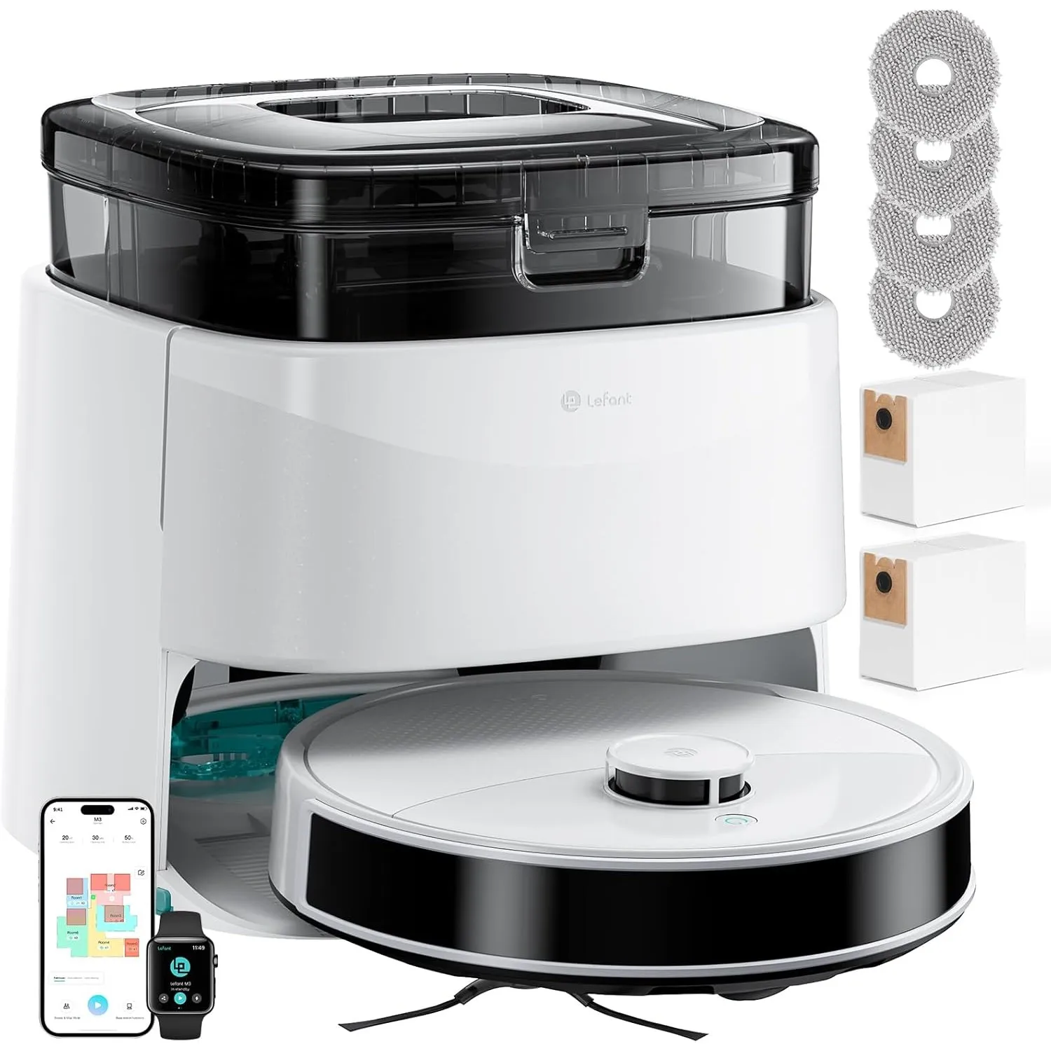 Lefant M3 Saugroboter mit Wischfunktion 12000Pa 45°C Heißwasser-Moppwäsche