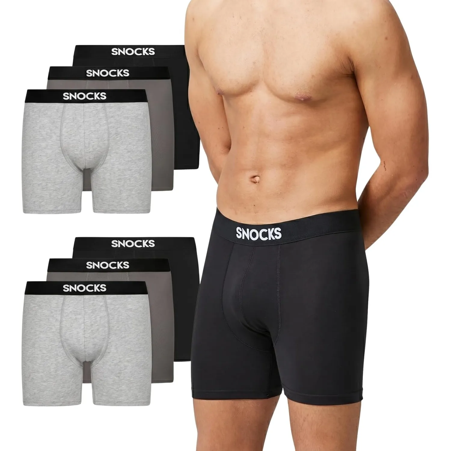 Snocks Lange Boxershorts Herren aus Bio-Baumwolle, 6er Pack