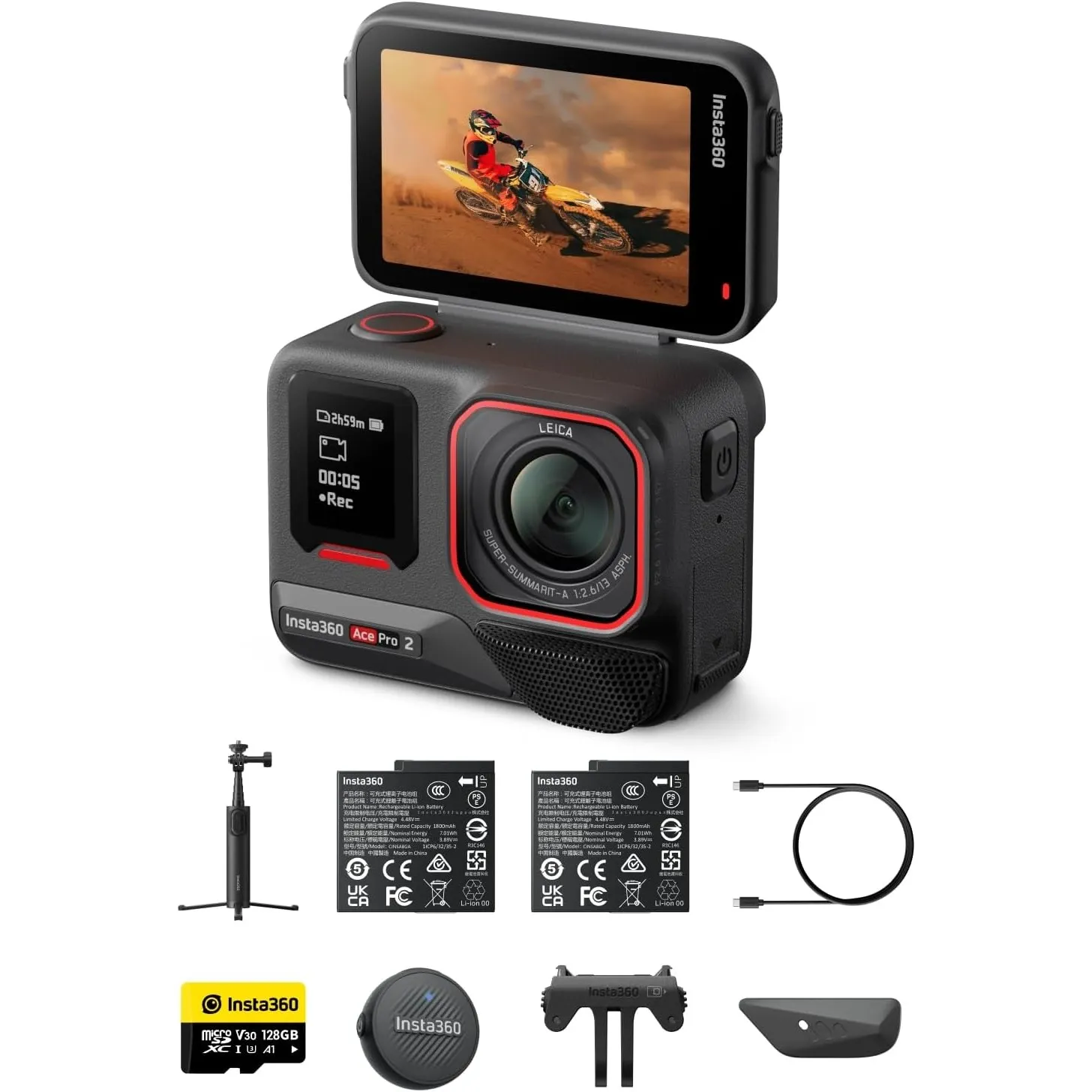 Insta360 Ace Pro 2 Vlog Bundle- 8K wasserdichte Actionkamera mit Leica entwickelt, 1/1,3" Sensor, Dual-KI-Chip-System,b…