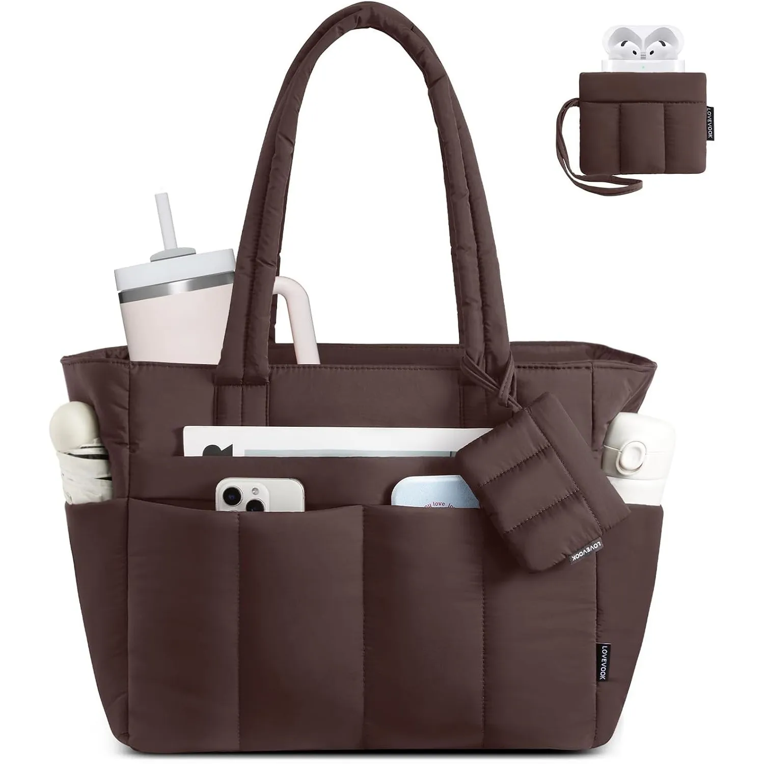 LOVEVOOK Shopper Tasche Damen Handtasche Groß, Leicht Arbeitstasche Puffer Tote Bag mit Vielen Fächern, 15,6 Zoll Lapto…