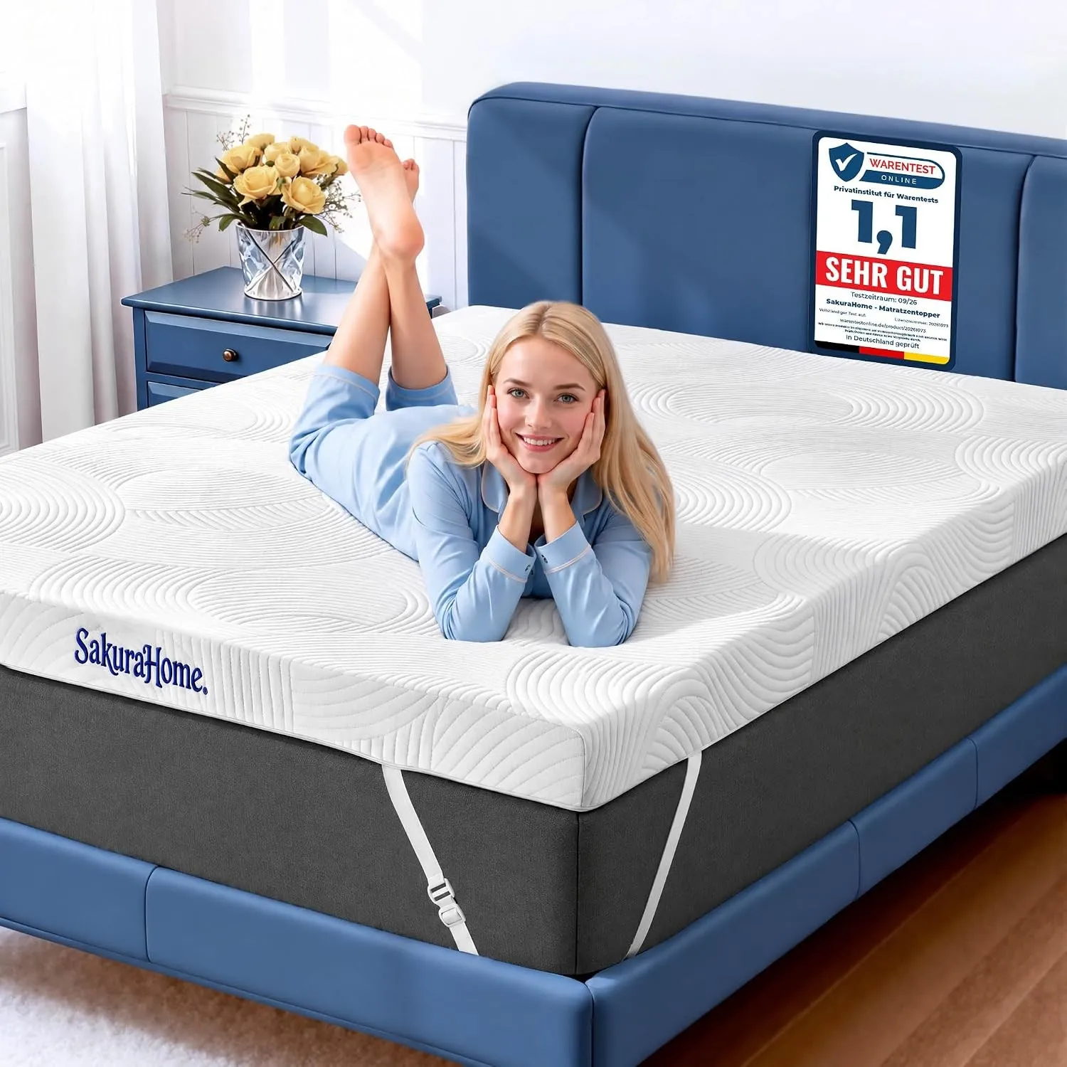 SakuraHome Matratzentopper 140x200cm - H3/H2 Gel Memory-Schaum Matratzen Topper, ca. 8cm Höhe, für Boxspringbett Schlaf…