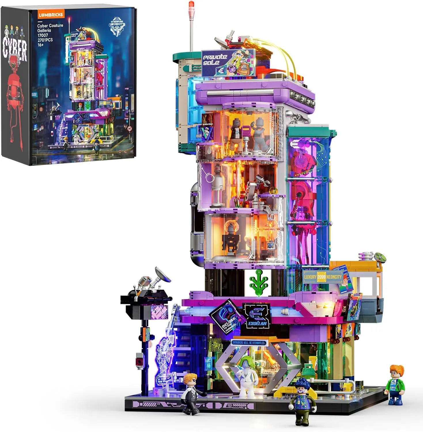 Lumibricks Cyberpunk Body Fashion Shop with Lighting - 22 Light Spots, 2701 Clamping Blocks, Futuristic Fashion House w…