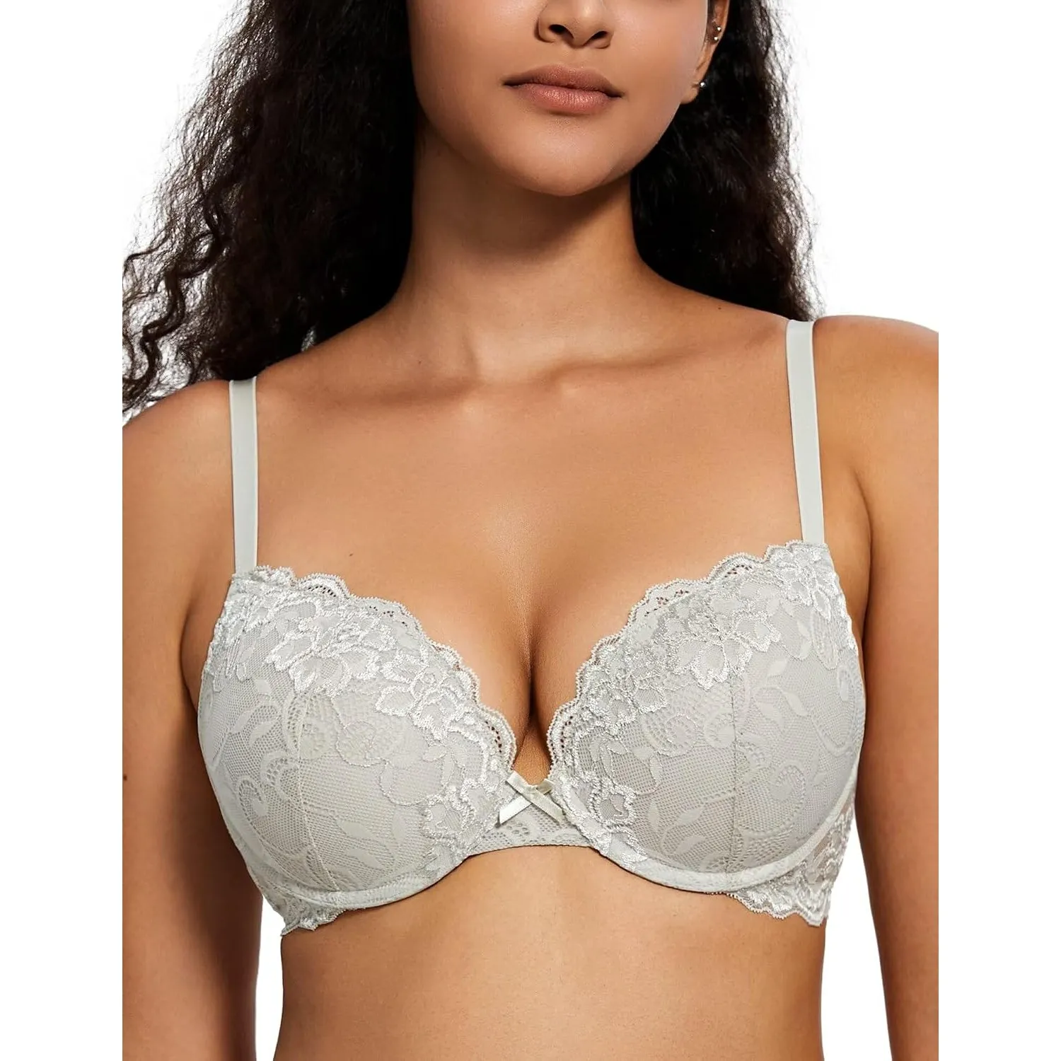 Deyllo Push-Up-BH für Damen, mit Spitze, bequemer gepolsterter Bügel-BH, hebt an, vergrößert um eine Körbchengröße