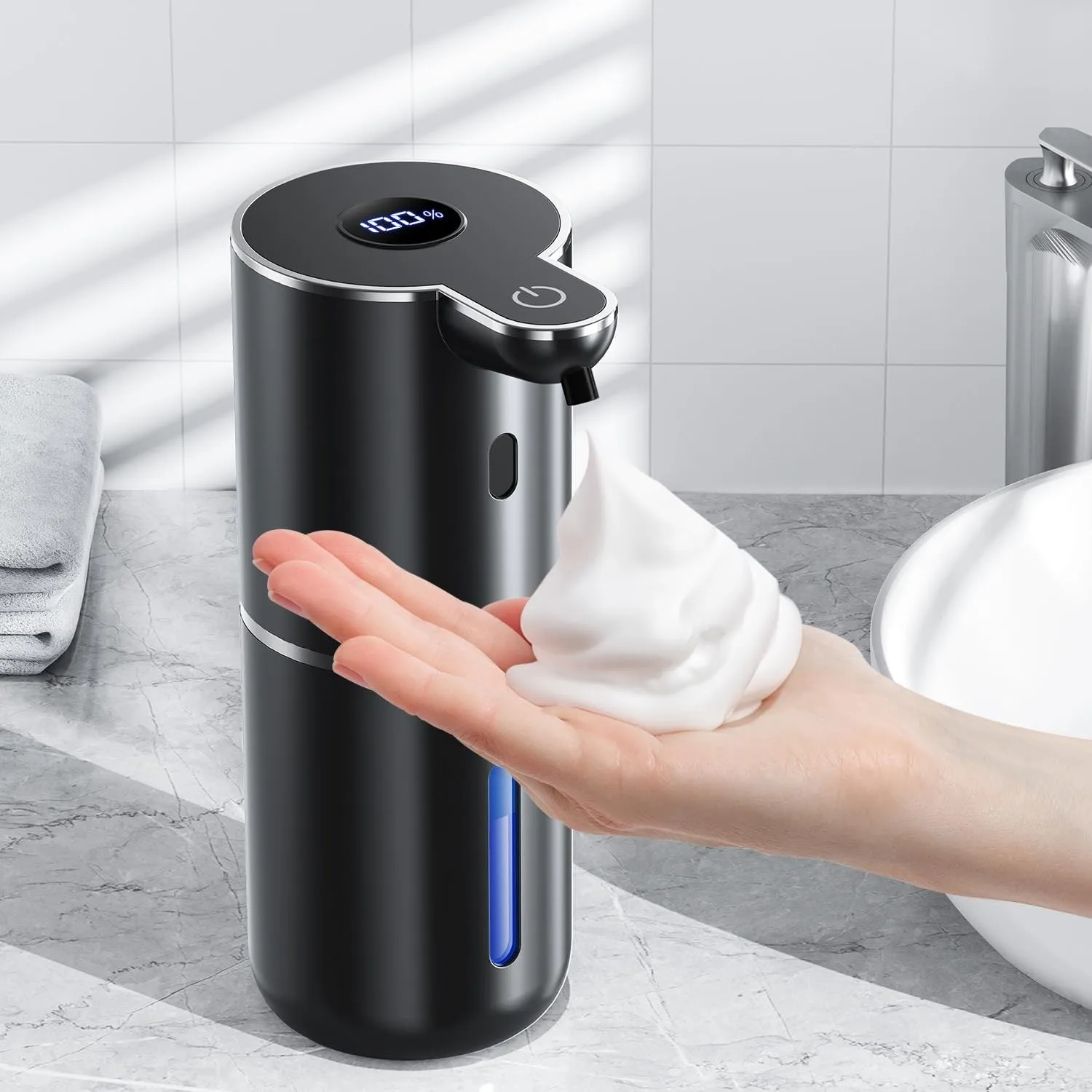 Seifenspender Automatisch mit digitaler Anzeige,380ml Elektrischer Seifenspender mit Sensor,Wandmontage,Berührungslos,U…