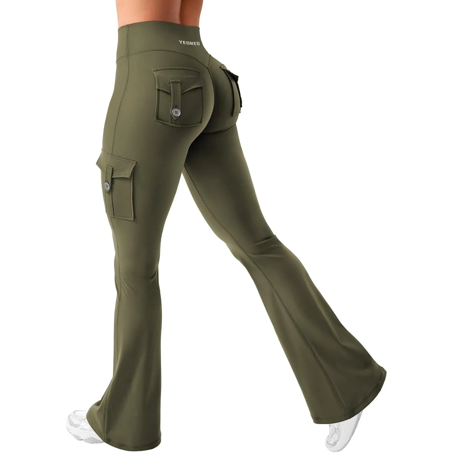 YEOREO CoreFlex Damen Invisible Scrunch Flare Leggings mit 4 Pockets