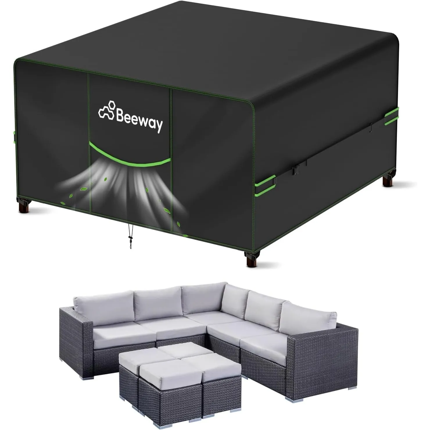 BEEWAY Gartenmöbel Abdeckung Wasserdicht V2.0 250x250x92cm, Schutzhülle Abdeckplane für Gartentische Terrassenmöbel Möb…