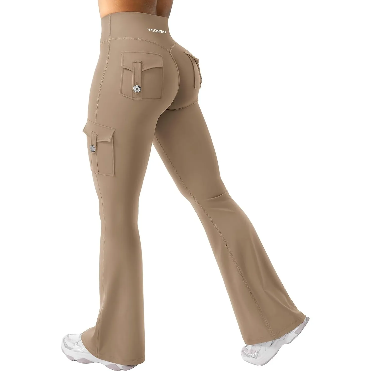 YEOREO CoreFlex Damen Invisible Scrunch Flare Leggings mit 4 Pockets | High Waist,Schlaghosen,Workout,Seamless,Push Up,…