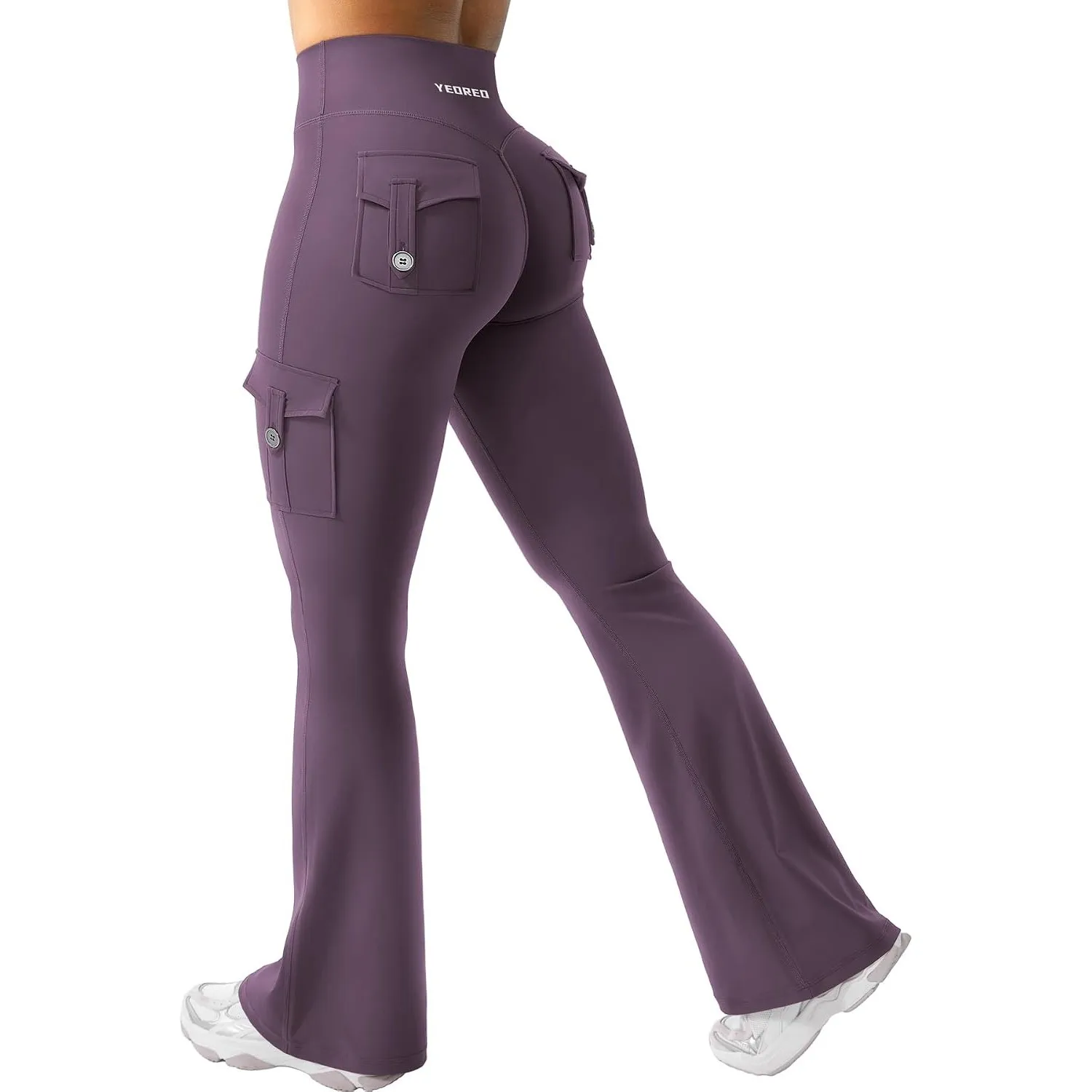 YEOREO CoreFlex Damen Invisible Scrunch Flare Leggings mit 4 Pockets