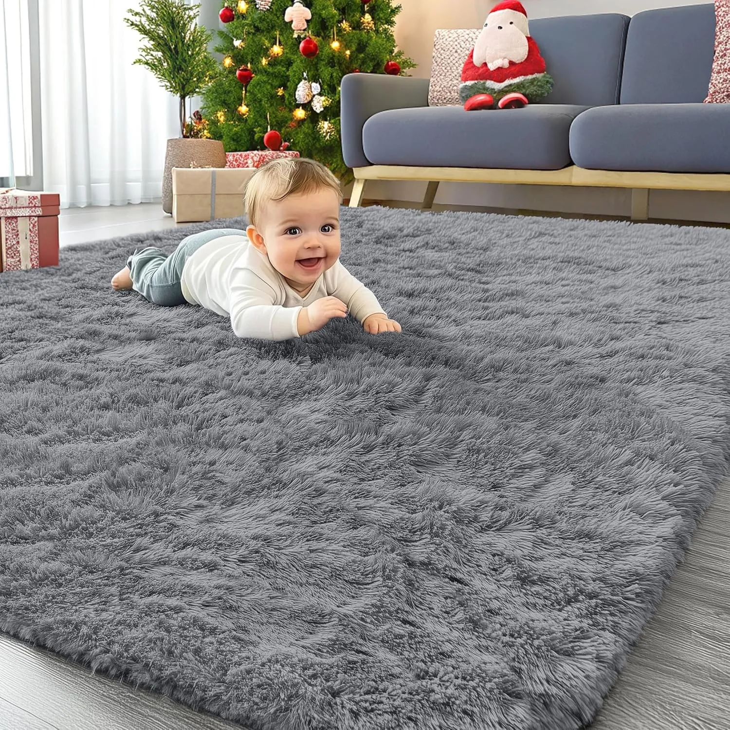 Homaxy Hochflor Waschbar Groß Teppich Wohnzimmer 300 x 400 cm, Grau | Anti-Rutsch Unterseite Teppiche, Flauschig Teppic…