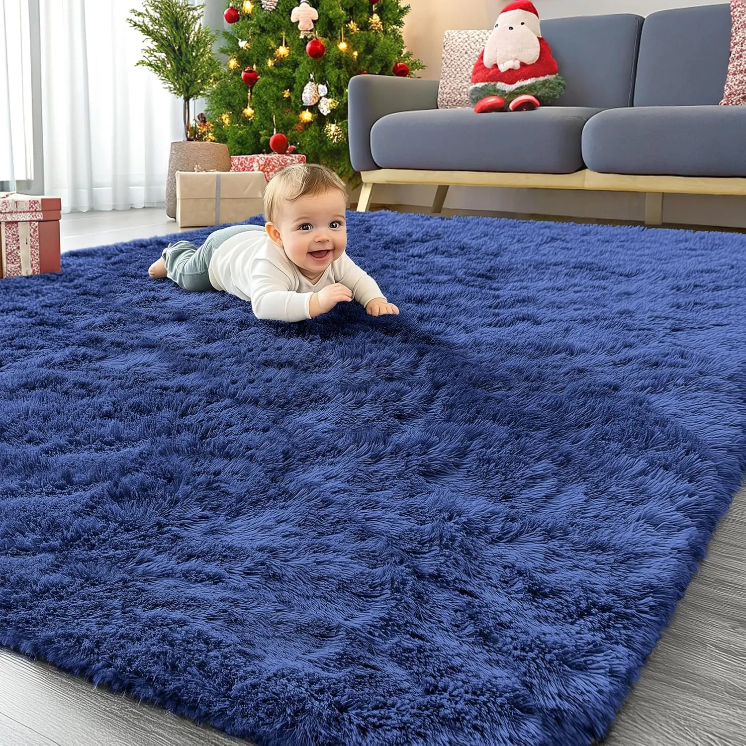 Homaxy Hochflor Waschbar Läufer Teppich Wohnzimmer 80 x 150 cm, Marine Blau | Anti-Rutsch Unterseite Teppiche, Flauschi…