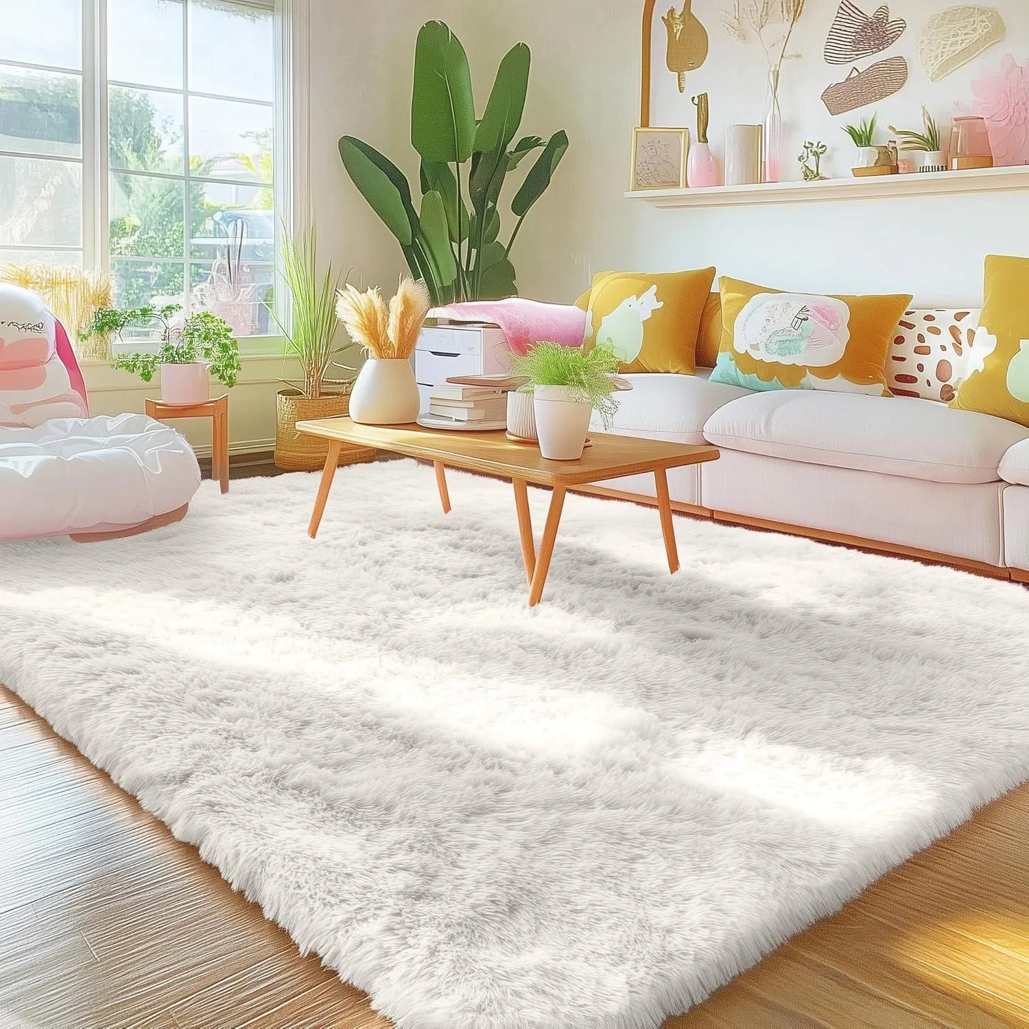 Homaxy Hochflor Waschbar Groß Teppich Wohnzimmer 300 x 400 cm, Creme