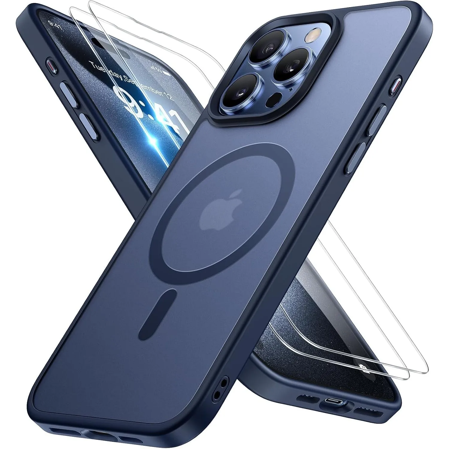 Miracase für iPhone 14 Pro Hülle mit Magsafe & 9H+ Panzerglas, Blau