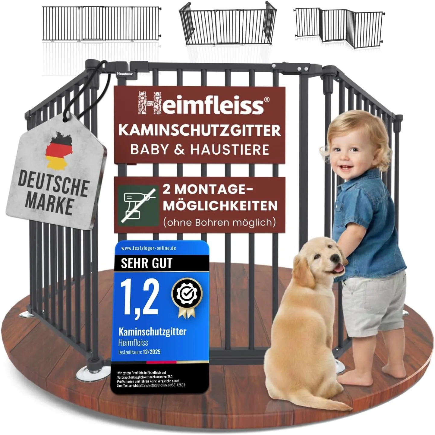 Heimfleiss® Kaminschutzgitter Baby mit Sicherheitsverschluss | Kamingitter
