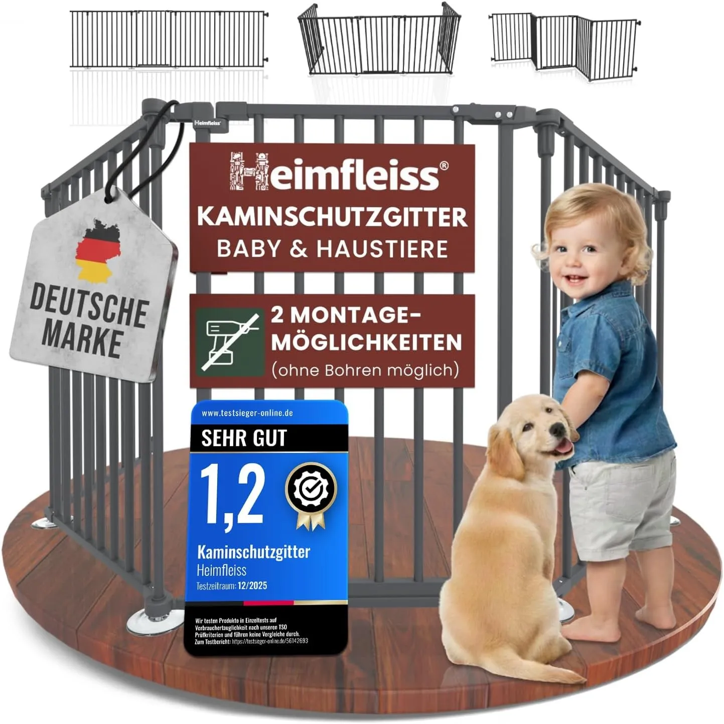 Heimfleiss® Kaminschutzgitter Baby mit Sicherheitsverschluss | Kamingitter