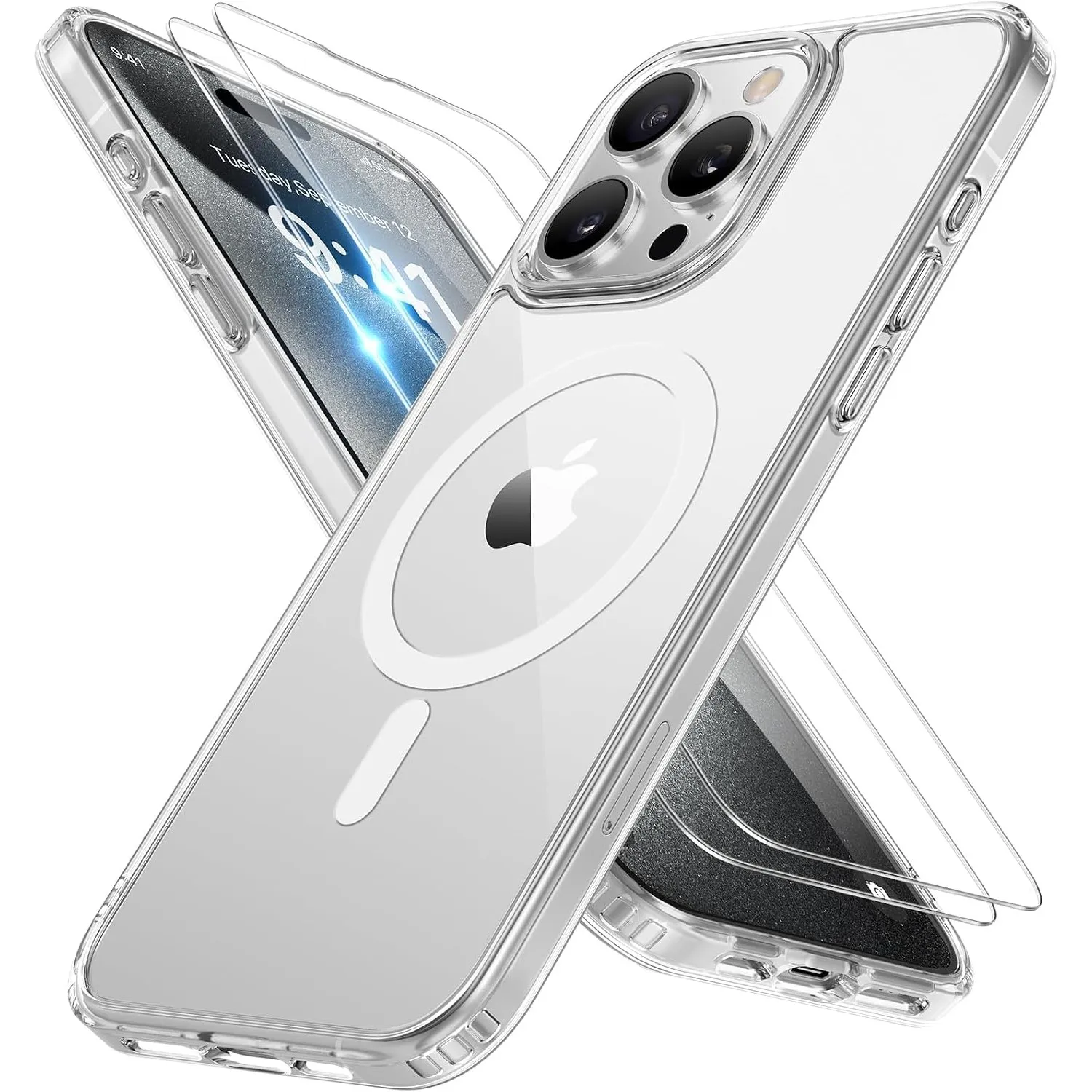 Miracase für iPhone 15 Pro Max Hülle mit Magsafe & 9H+ Panzerglas, Klar