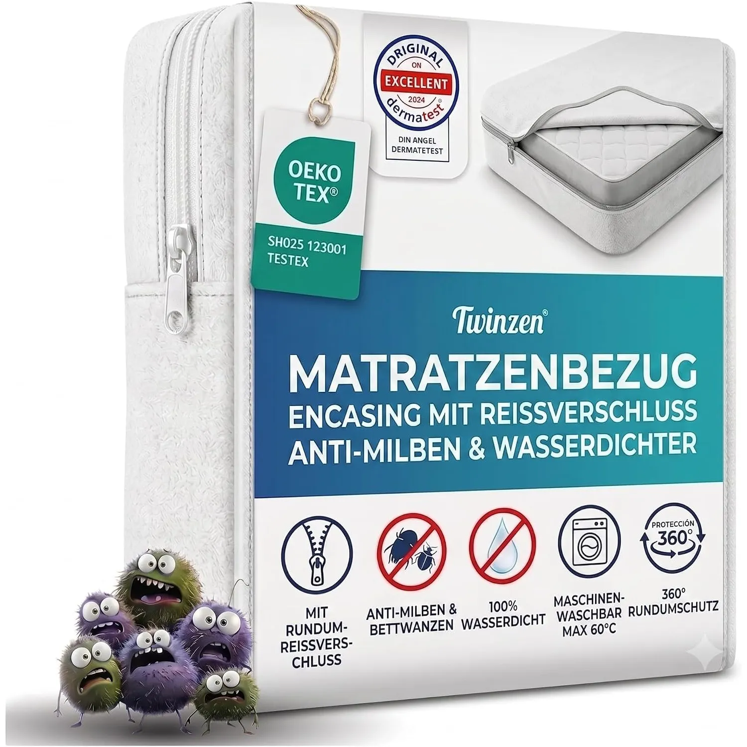Twinzen - Matratzenbezug 100x200x20cm - Encasing Milbenbezug - Wasserdicht