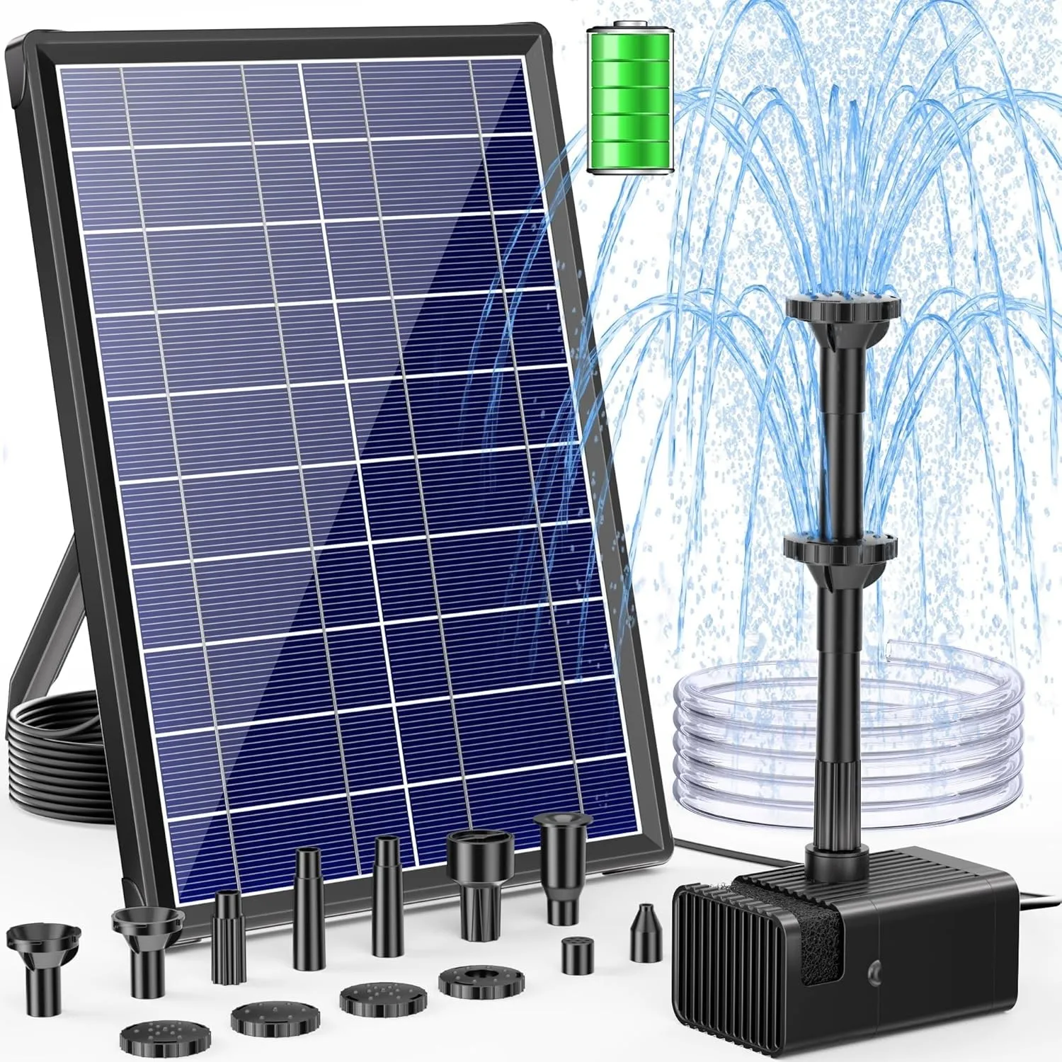 POPOSOAP 8W Solar Springbrunnen für außen mit 3600mAh Akku-Backup | Teichpumpe Solar mit Trockenlaufschutz & Sprühstabi…