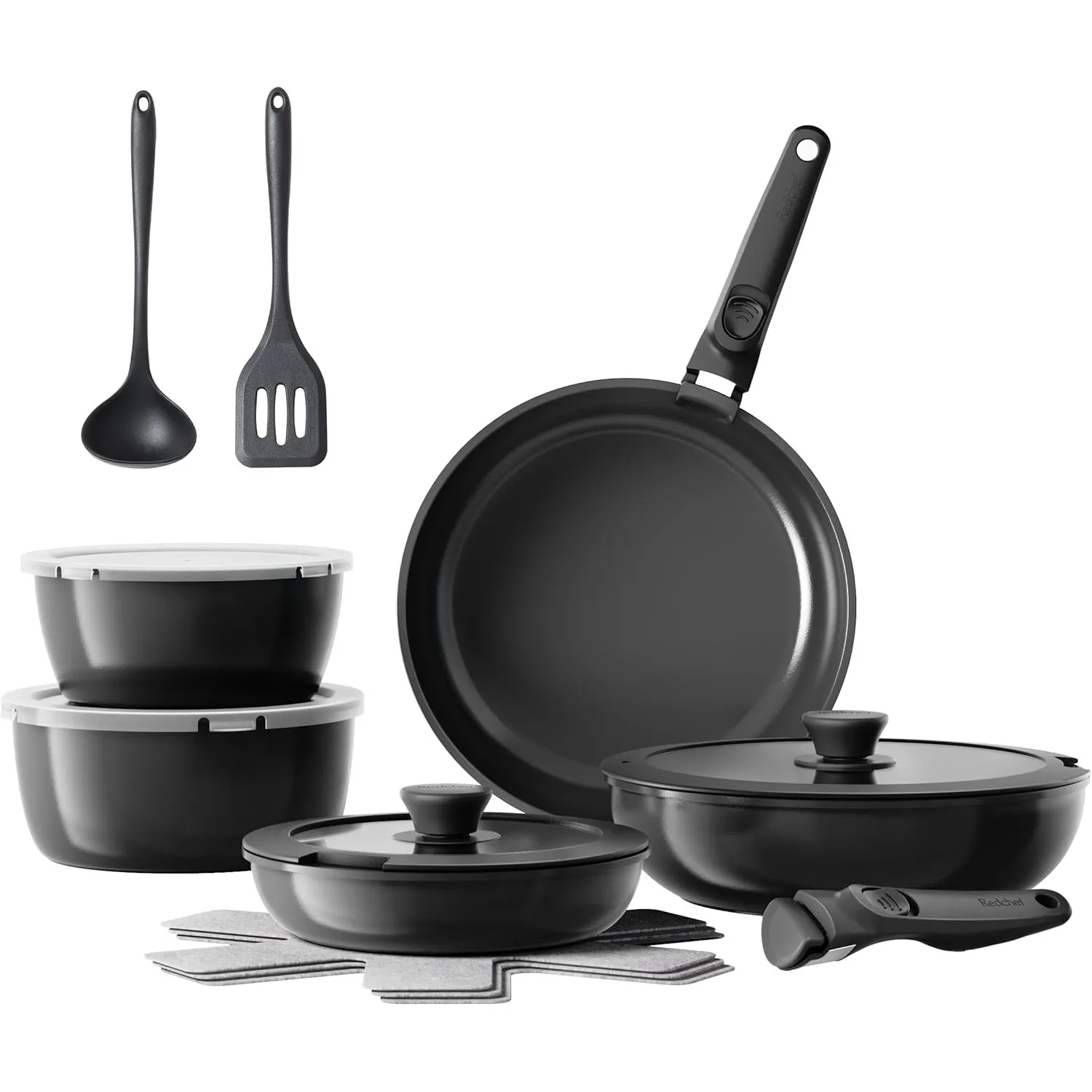 Redchef Topfsets Pfannenset, 16-Teilig mit Abnehmbaren Griffen, Antihaft-Keramik-Kochgeschirr-Set, Pfanne 20+26cm, Tief…