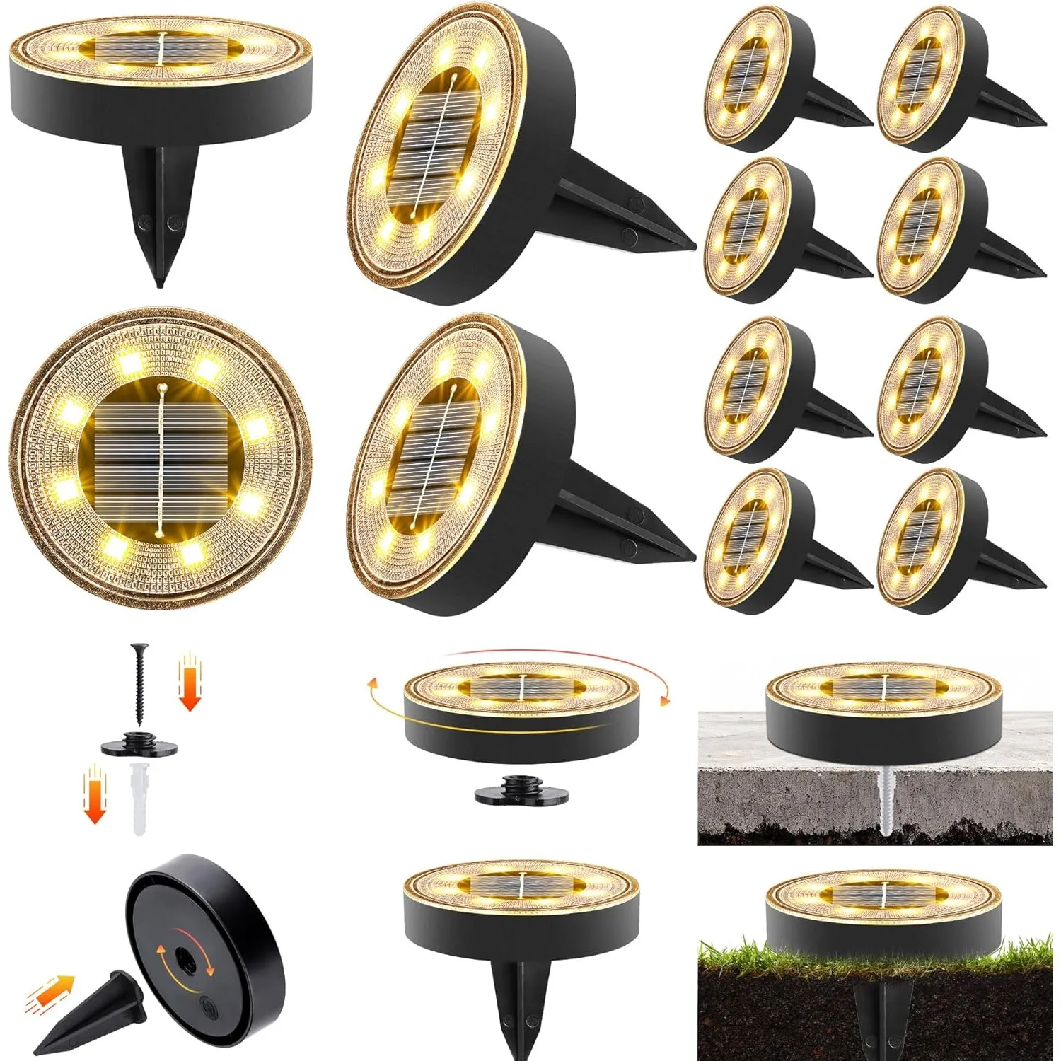 iBaycon Solar Bodenleuchten Aussen, 3000K Warmweiß 8 LED Solarlampen für Außen Garten Wetterfest,Solarleuchten Gartenbe…