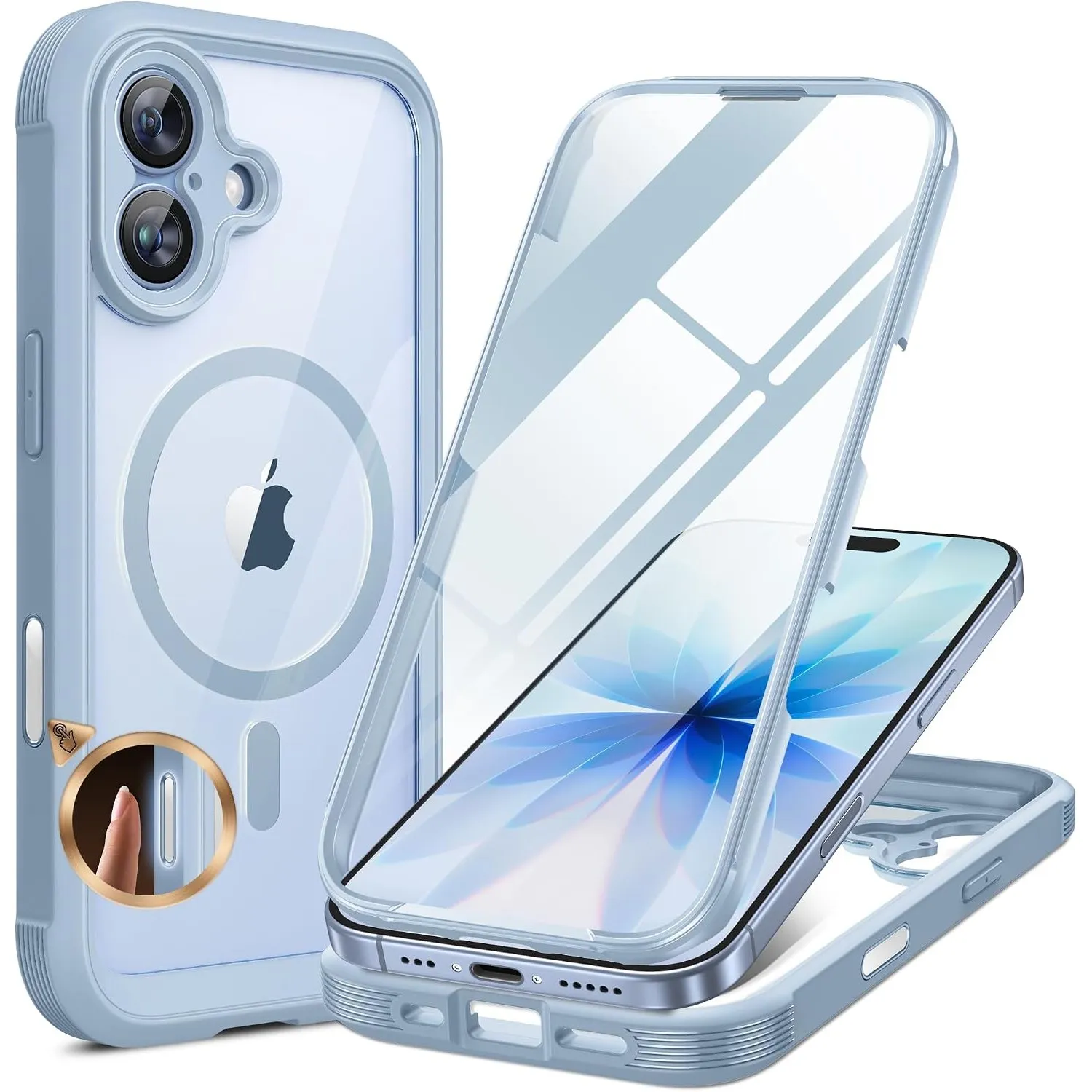 Miracase für iPhone 17 Hülle 6,3 Zoll,360 Grad Komplettschutz,Hellblau
