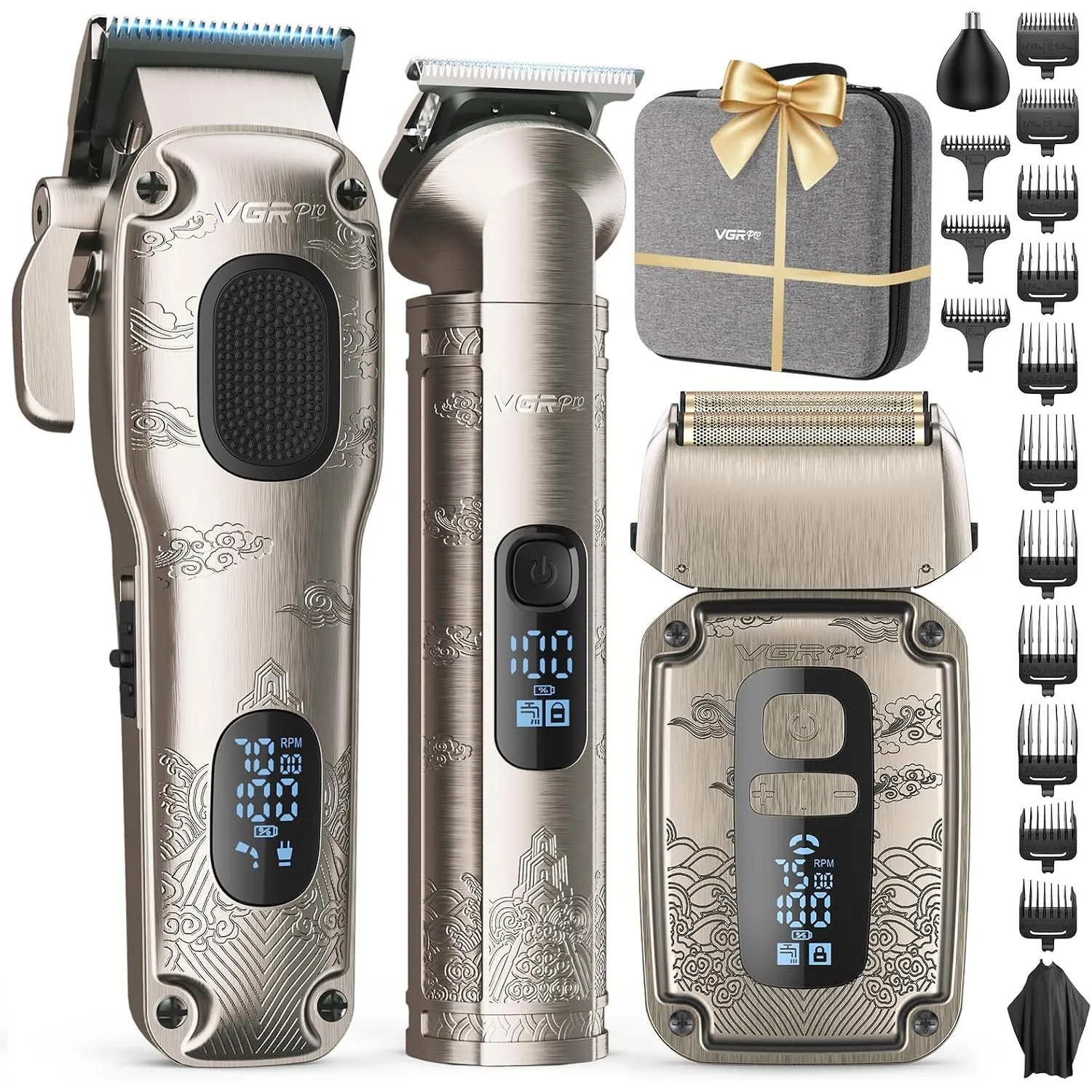 VGRPRO Haarschneidemaschine &Trimmer & Folienrasierer Set,Männer Pflege-Kit | Elektrorasierer Kabellos zum Haarschneide…