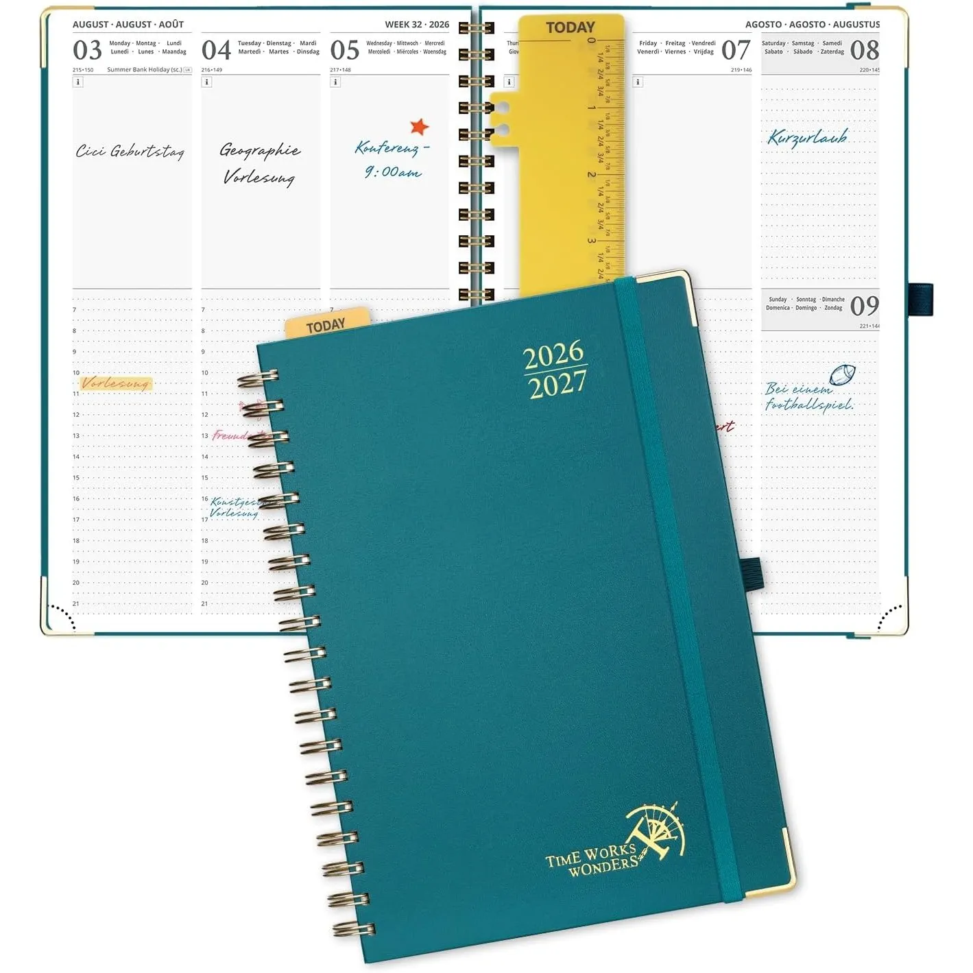 POPRUN Kalender 2026 2027 Spiralbuch mit Hardcover ca.A4(29,7 x 21cm) | 17-Monate-Terminplaner,(Aug,2026-Dez,2027),Woch…
