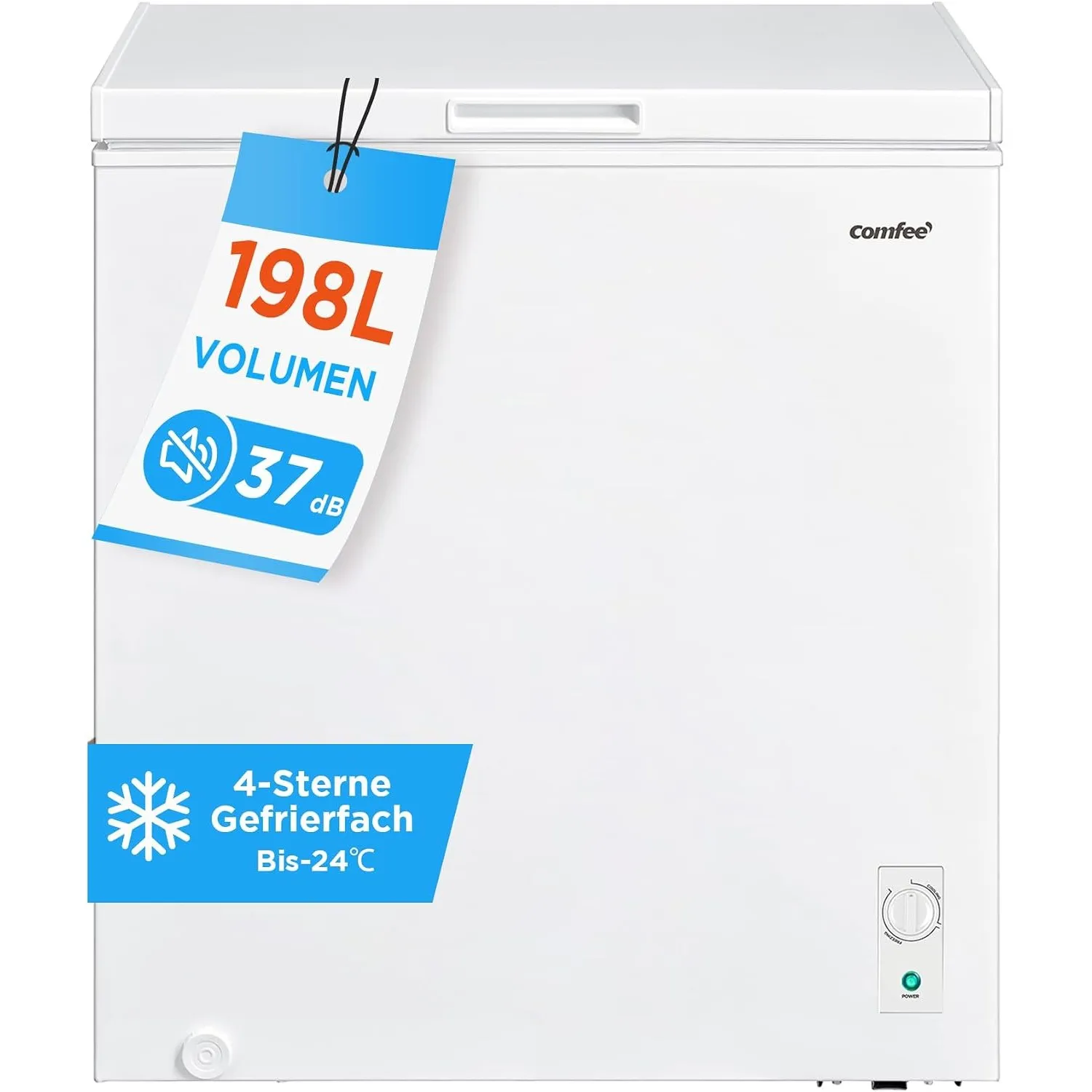 Comfee 198L Gefriertruhe, Freistehend, 37 dB | 4-Sterne bis -24℃, Inverter-Kompressor, Kühlen/Gefrieren, 9 kg/24 h Schn…