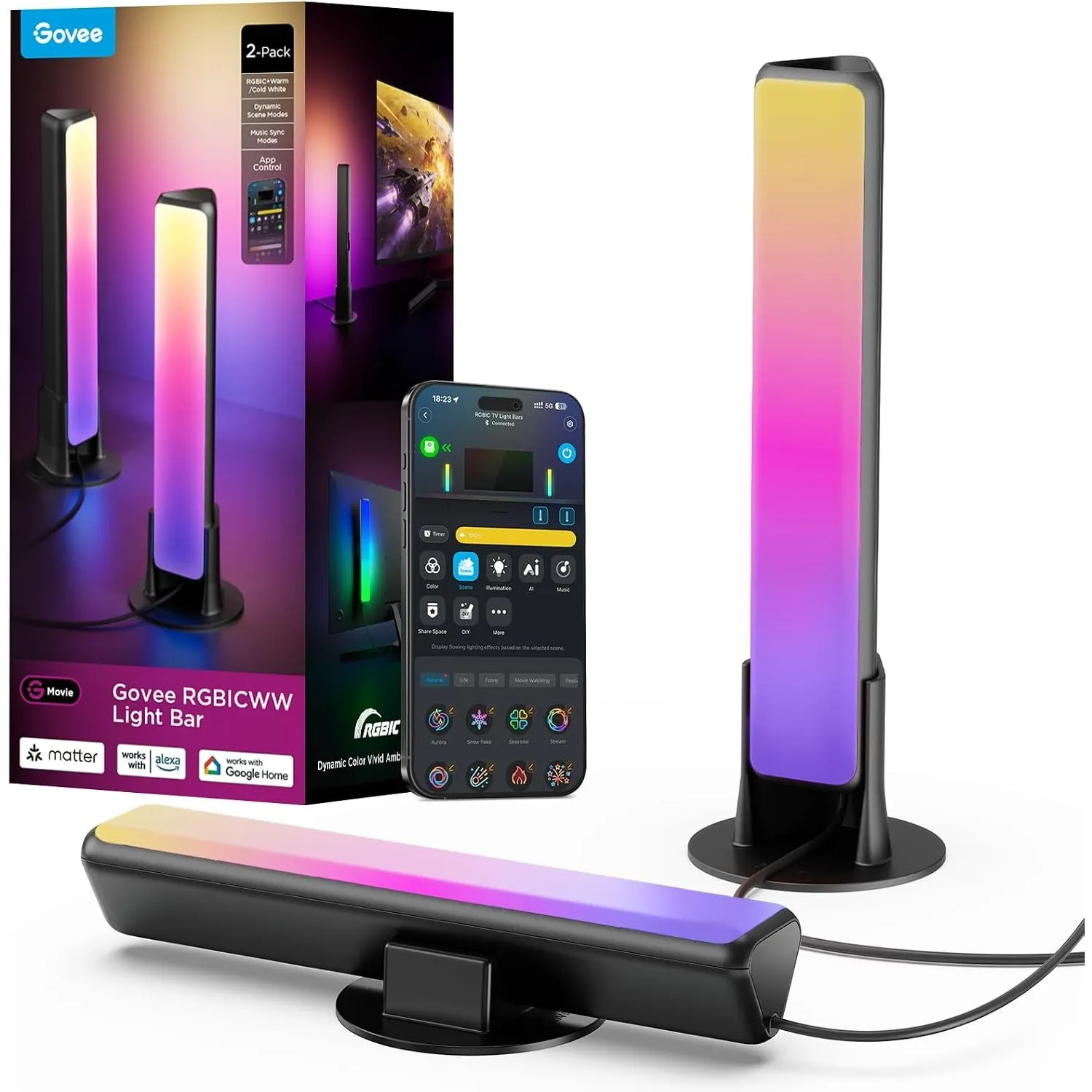 Govee LED Light Bars,RGBICWW TV Hintergrundbeleuchtung für Ambiente, Gaming
