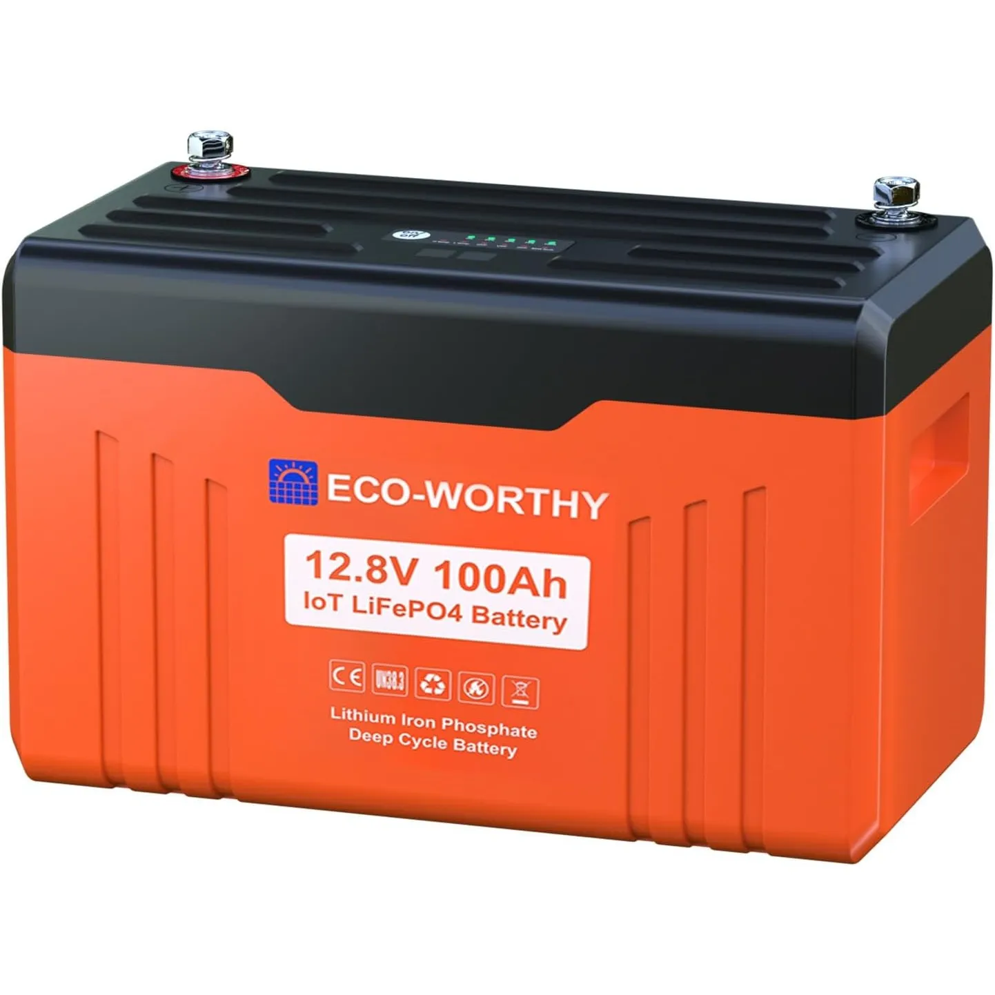 ECO-WORTHY 12V 100Ah LiFePO4 Bluetooth mit Display V2.0,1280Wh Lithium Batterie 12V mit 100A BMS Low Temperature Schutz…