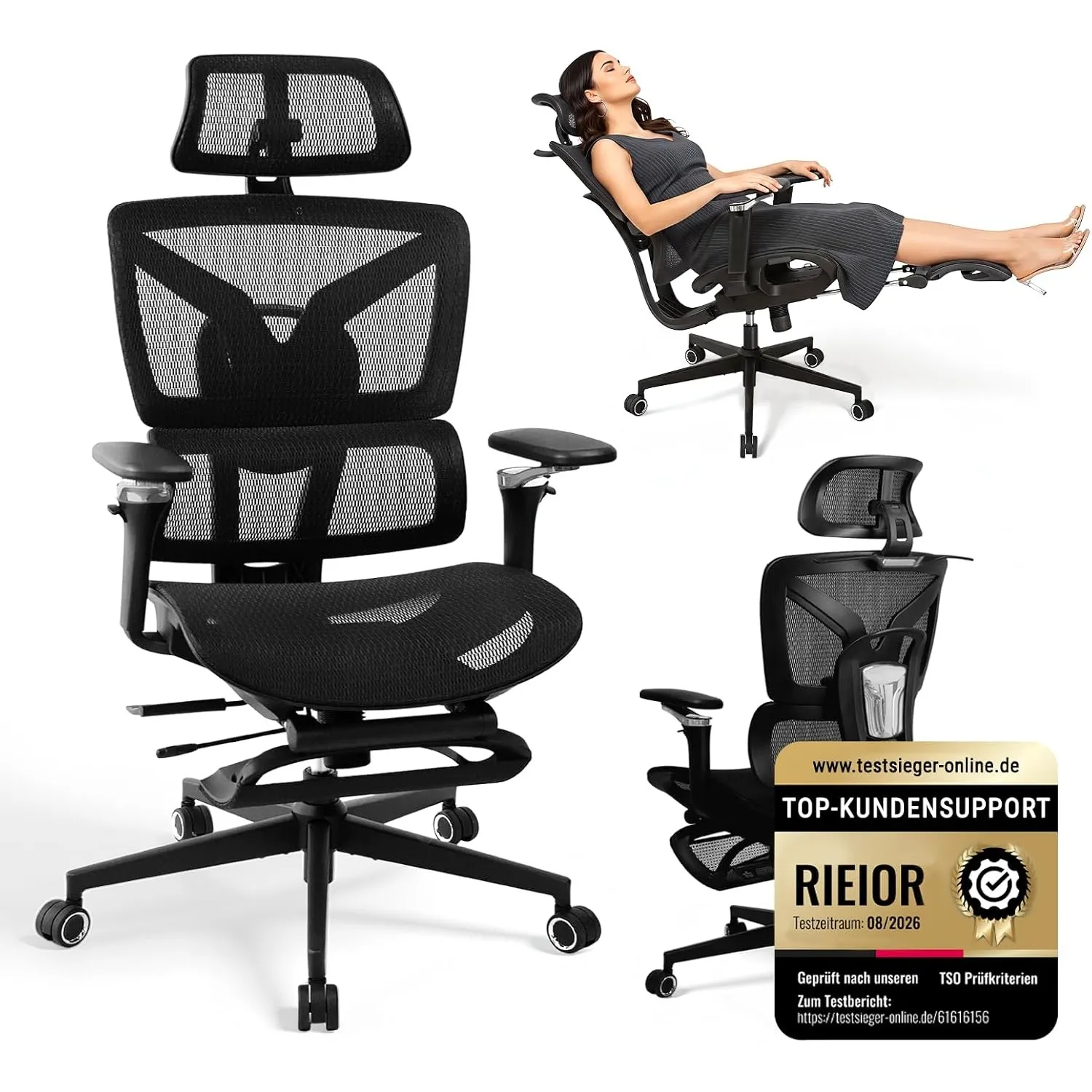Ergonomischer Bürostuhl Große und Schwere mit Fußstütze, 5D Verstellbare Armlehnen, Lendenstütze, Netz-Rückenlehne, Ver…