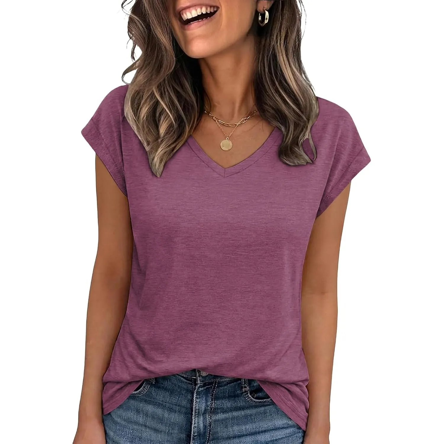 Cuptacc Tshirt Damen Tops Sommer V-Ausschnitt Oberteile Damen Elegant Basic Bluse Kurzarm Tank Top Business Outfit
