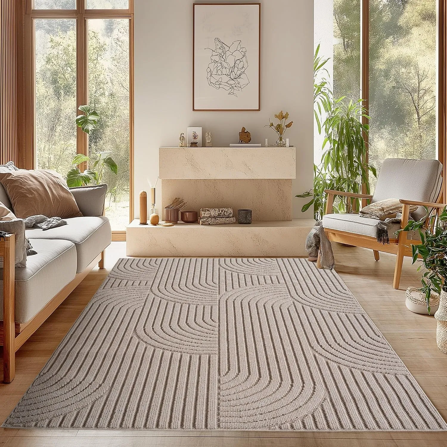 SIMPEX Teppich 240x340 cm Beige Boho Design Bouclé Schlingenflor Skandi Stil Modern Weich Strapazierfähig Pflegeleicht …