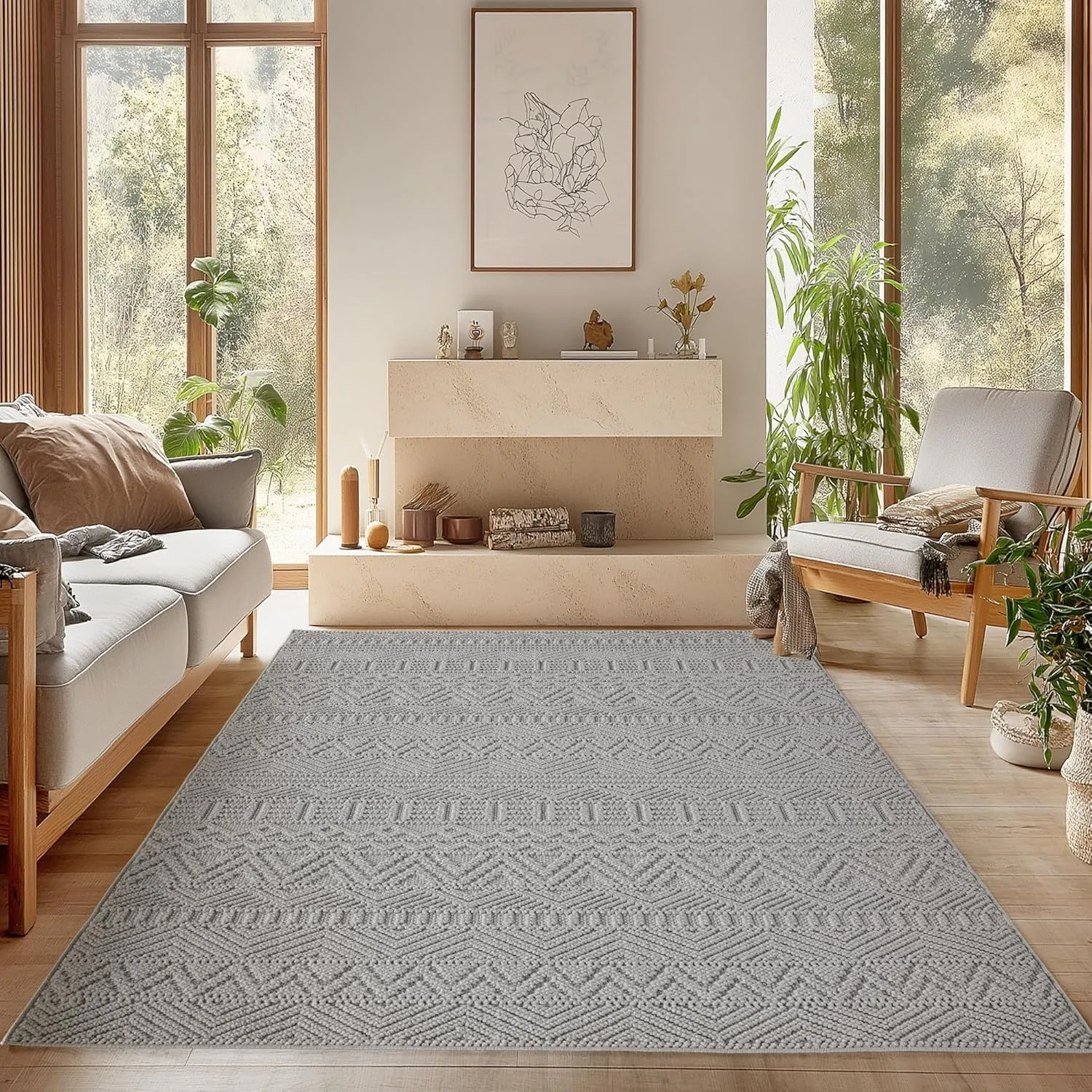 SIMPEX Teppich 280x370 cm Grau Vintage Design Bouclé Schlingenflor Skandi Stil Modern Weich Strapazierfähig Pflegeleich…