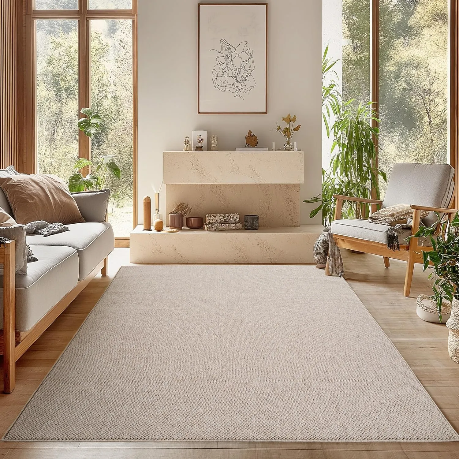 SIMPEX Teppich 160x230 cm Beige Einfarbig Bouclé Schlingenflor Skandi Stil Modern Superweich Robust Pflegeleicht für Wo…