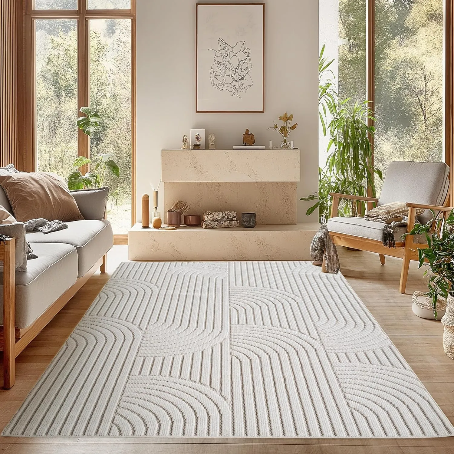 SIMPEX Teppich 240x340 cm Creme Boho Design Bouclé Schlingenflor Skandi Stil Modern Weich Strapazierfähig Pflegeleicht …