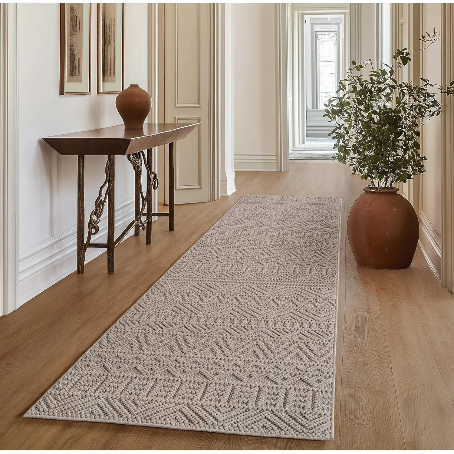 SIMPEX Teppich Läufer 60x110 cm Beige Vintage Design Bouclé Schlingenflor Skandi Stil Superweich Robust Pflegeleicht Mo…
