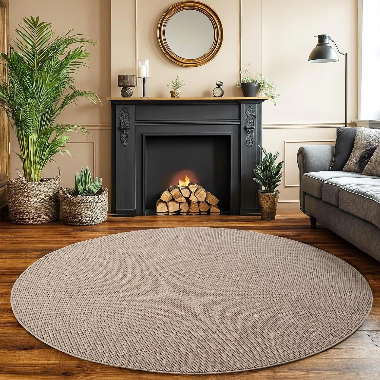SIMPEX Teppich Rund 200 cm Beige Einfarbig Bouclé Schlingenflor Skandi Stil Modern Weich Strapazierfähig Pflegeleicht g…