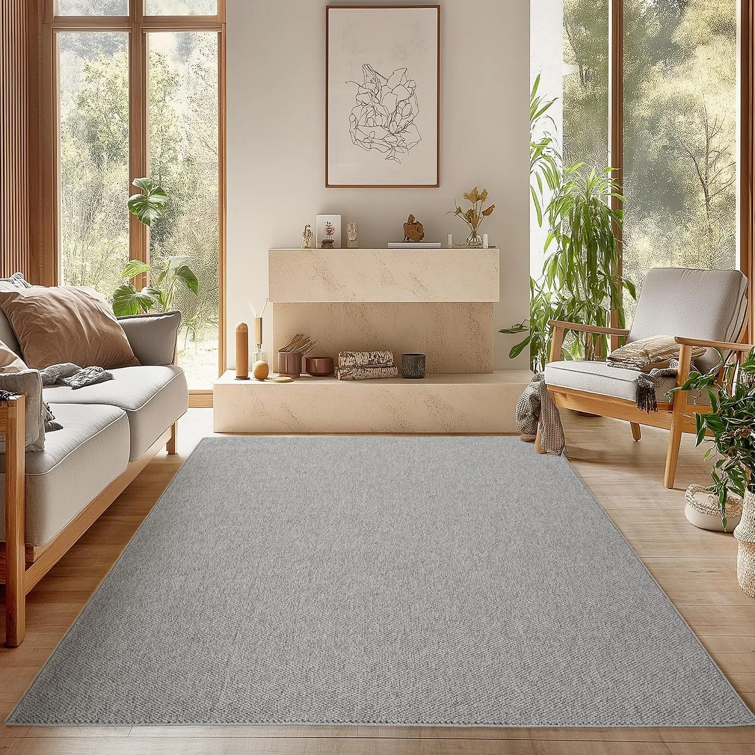 SIMPEX Teppich 240x340 cm Grau Einfarbig Bouclé Schlingenflor Skandi Stil Modern Weich Strapazierfähig Pflegeleicht XL …