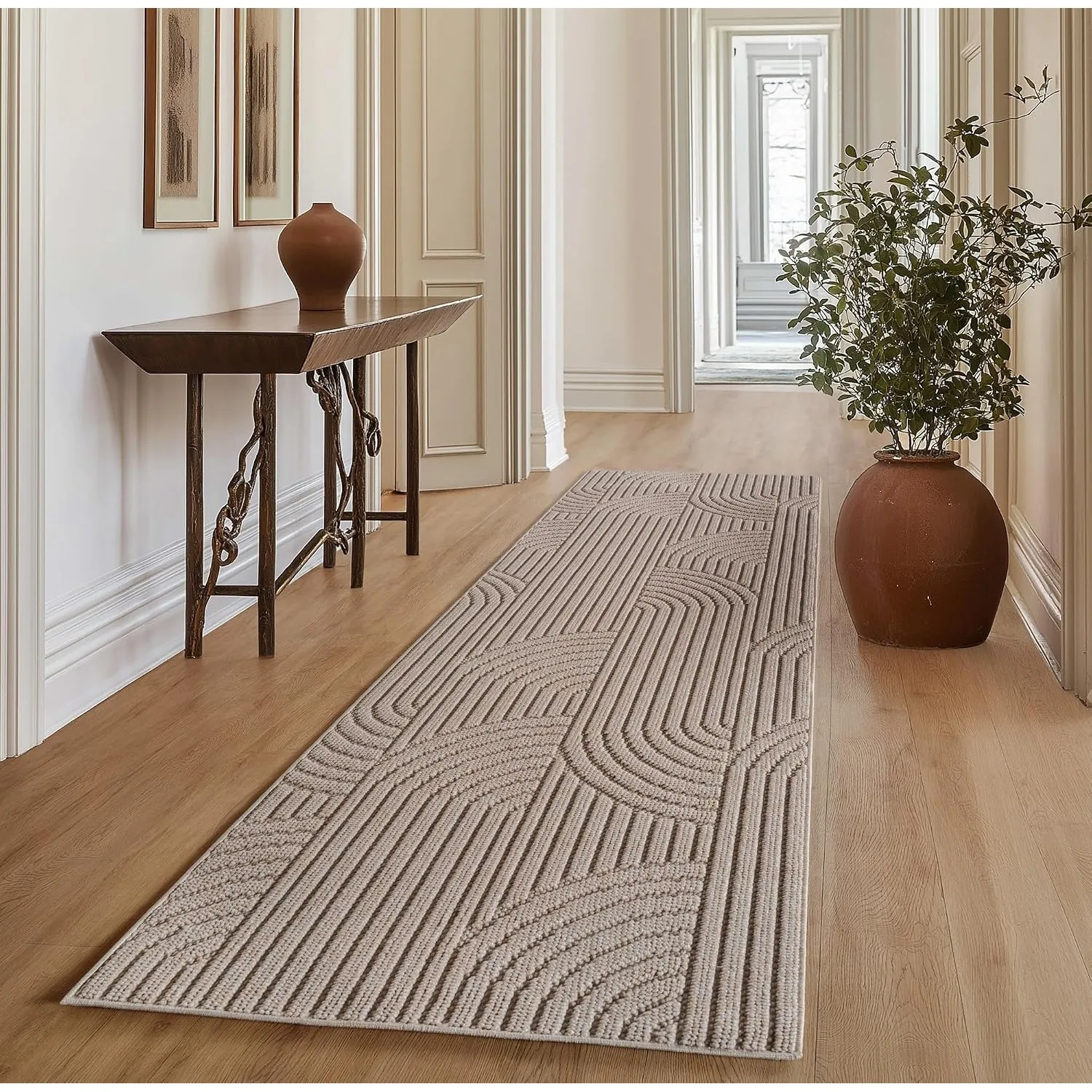 SIMPEX Teppich Läufer 80x250 cm Beige Boho Design Bouclé Schlingenflor Skandi Stil Superweich Robust Pflegeleicht Moder…