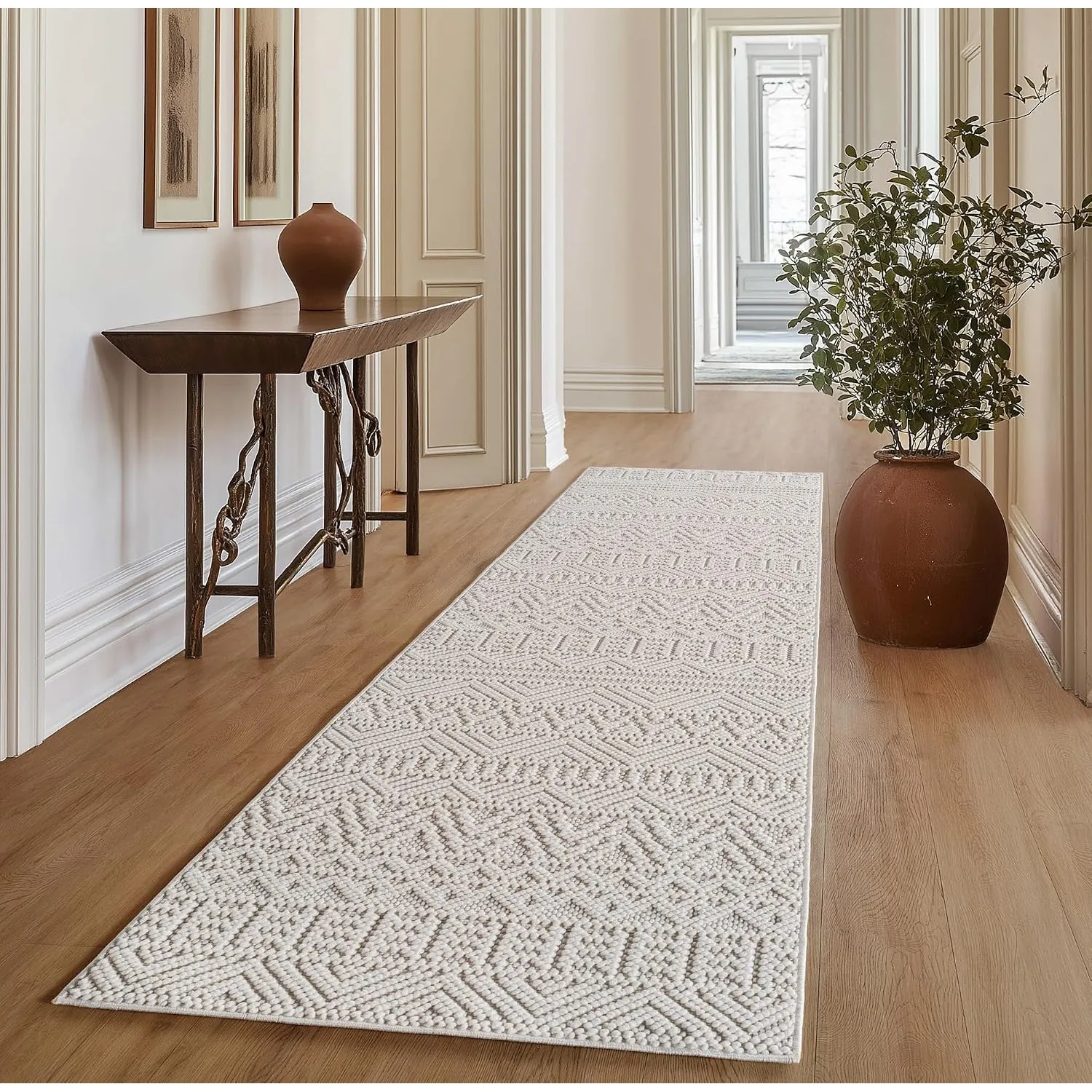 SIMPEX Teppich Läufer 80x250 cm Creme Vintage Design Bouclé Schlingenflor Skandi Stil Superweich Robust Pflegeleicht Mo…