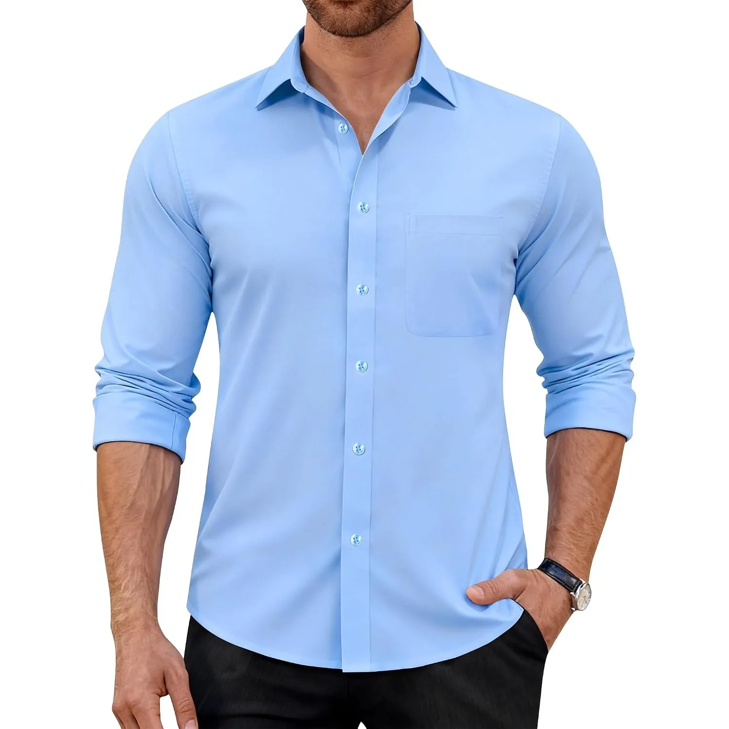 J.VER Hemd Herren Langarm Unifarben Business Casual Bügelfrei Stretchhemd