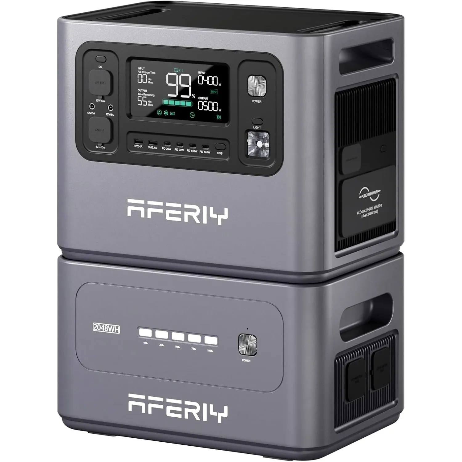 AFERIY 2800W Powerstation 2048Wh + 2048Wh Erweiterungsakku, 1,5h Schnellladung, 13 Ausgänge, Reine Sinuswelle 230V, USV…