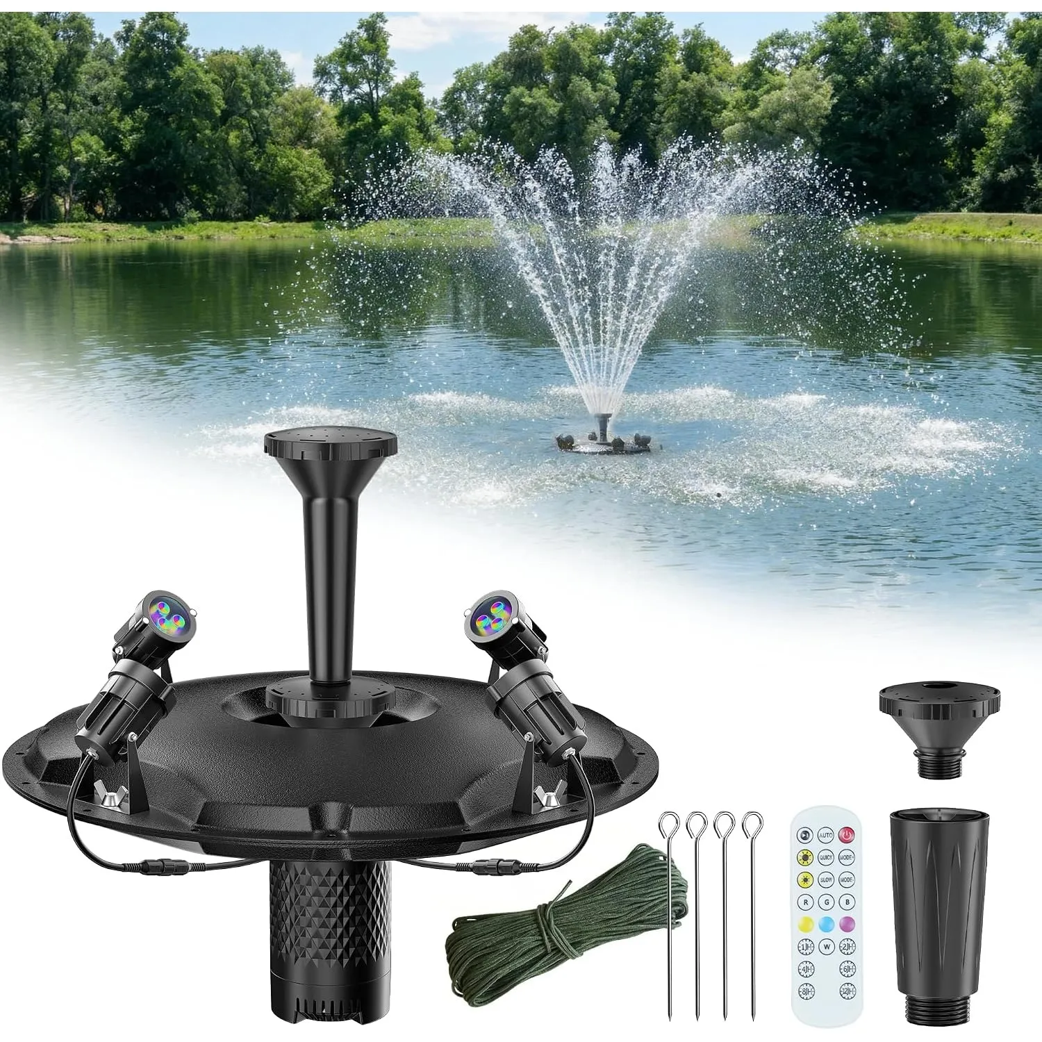 POPOSOAP 4600 l/h Schwimmende Teichfontäne & Belüftung Komplett-Set