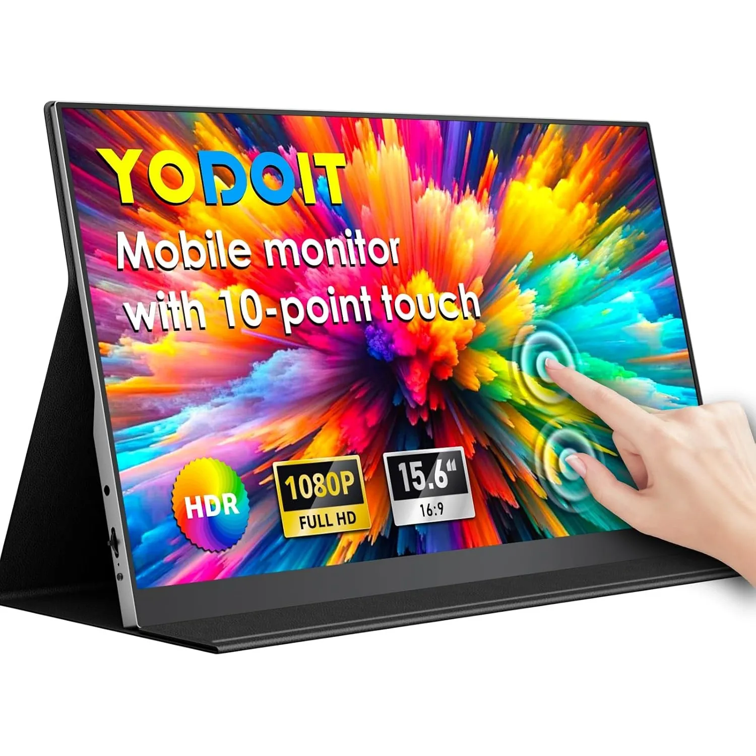 Yodoit Portable Monitor mit Touchscreen, 15,6 Zoll 1920 × 1080P FHD, 10-Punkt-Touch-IPS Tragbares Display, USB-C und HD…